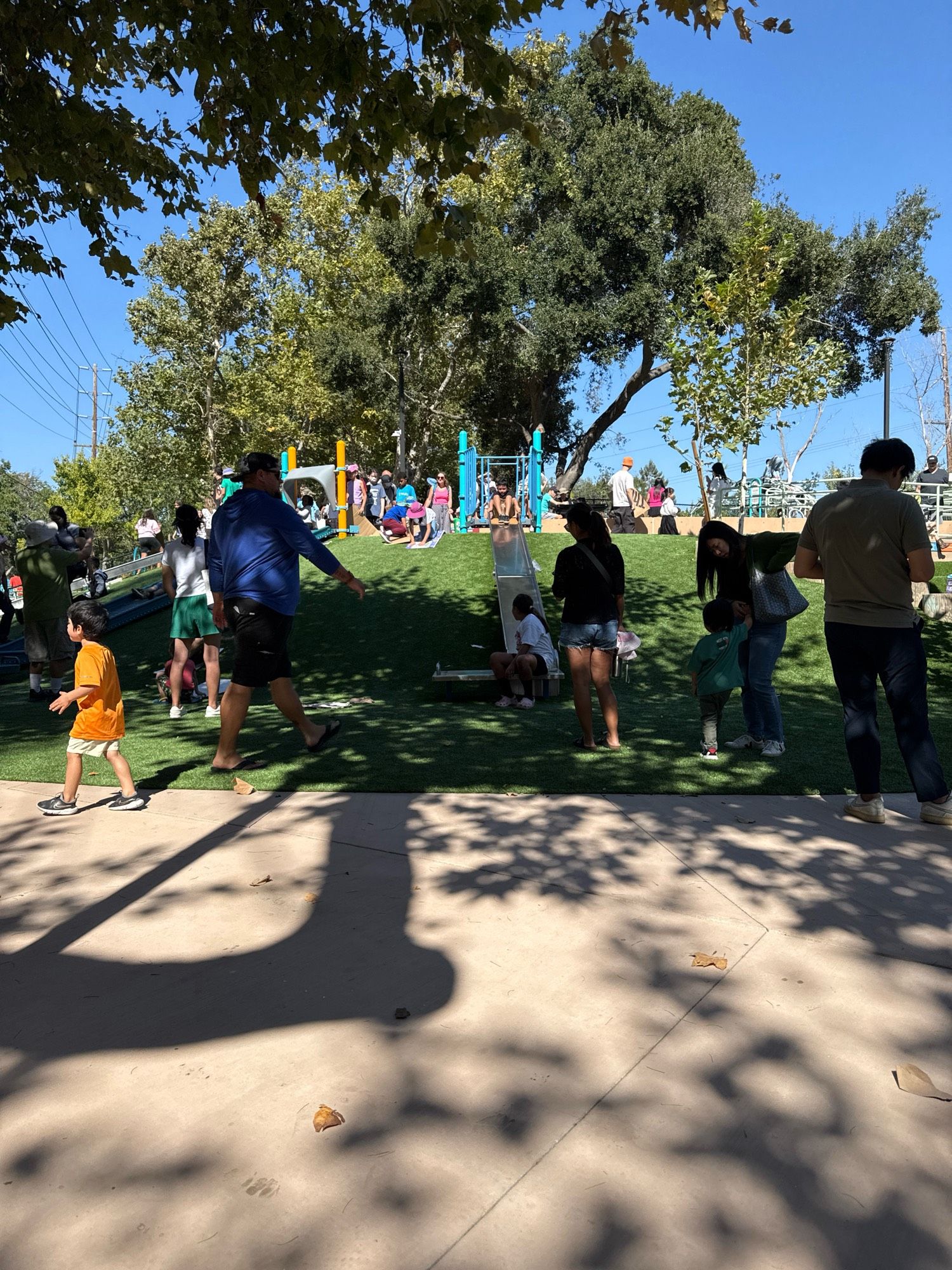 Kids and their parents on the Magical Bridge playground