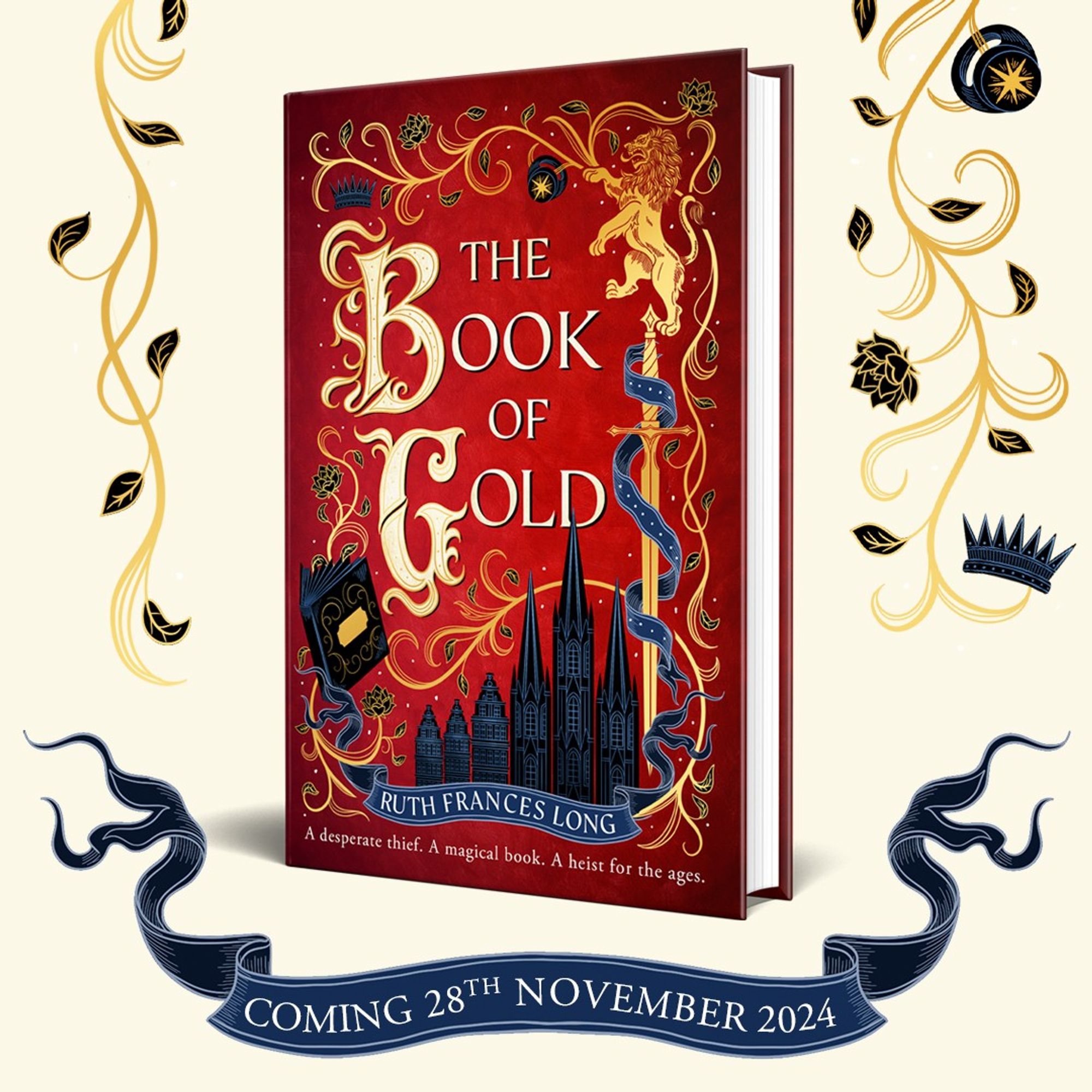 Cover of The Book of Gold by Ruth Frances Long with a banner saying Coming 28th November 2024