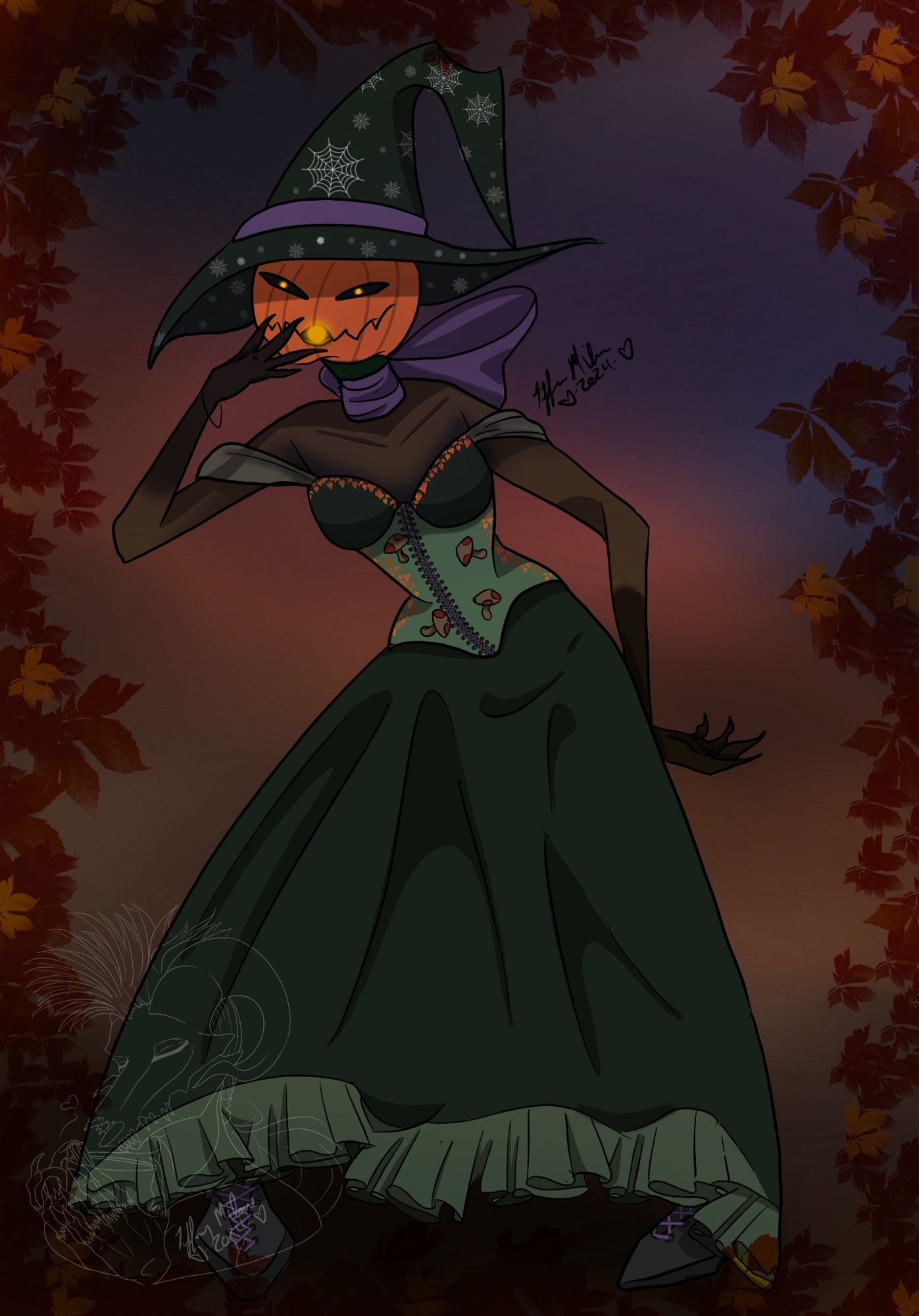 Pumpkin lady wearing cottage core