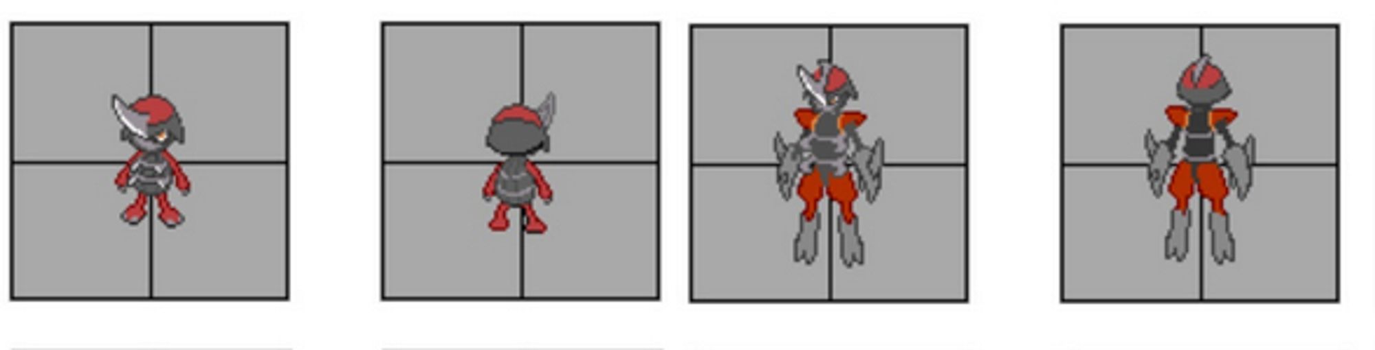 Sprites of Pawniard and Bisharp from Pokemon Black and White prototypes