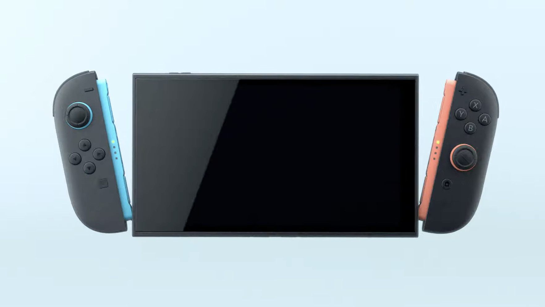 Switch 2, with black Joycons that have red and blue highlights.