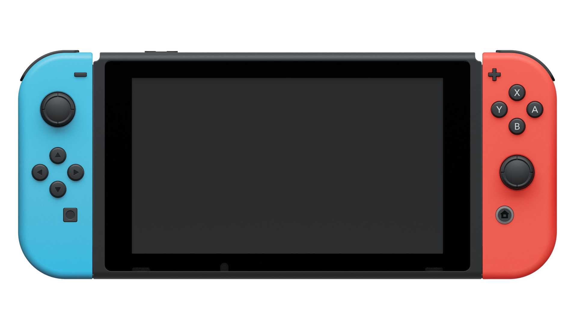 Nintendo Switch, with bright red and blue Joycons