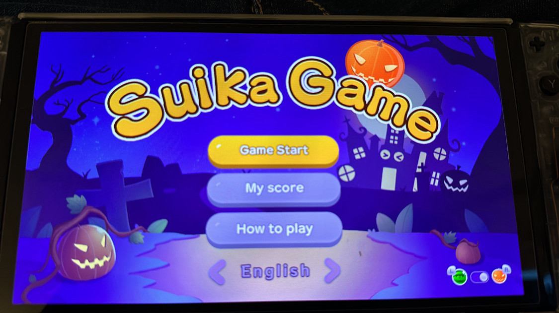 Start screen of the suika game on the Nintendo switch