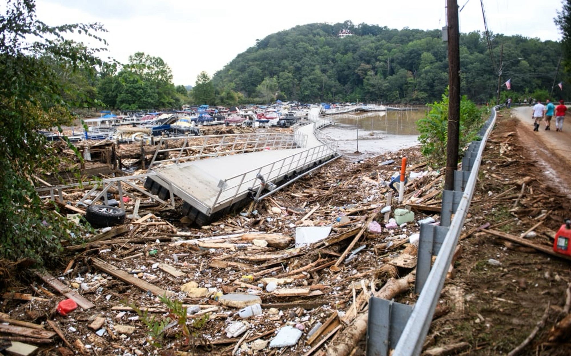 Photo of flooding devastation and washed away bridges in North Carolina