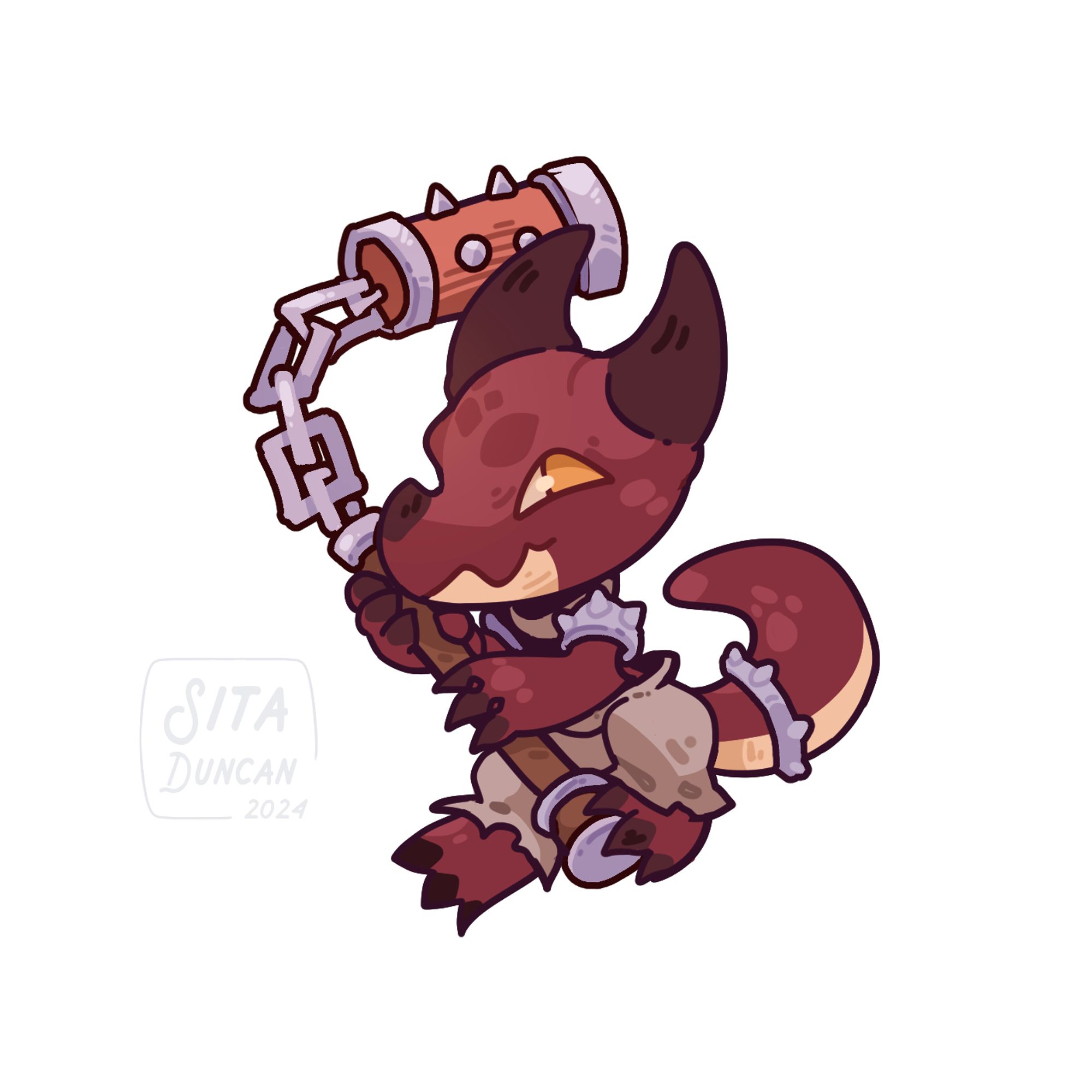 A horned, red kobold with a flail!