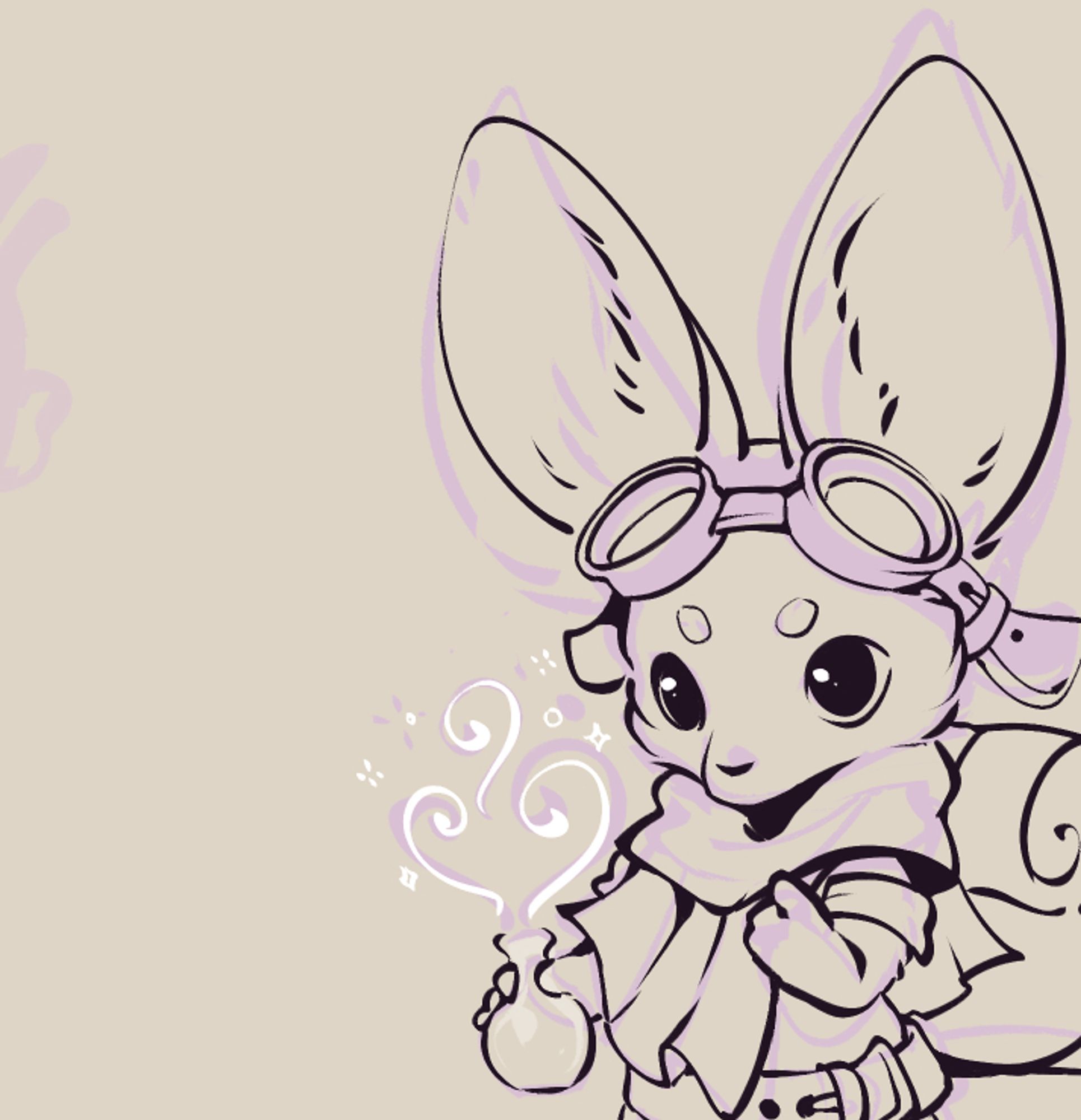 a work in progress sketch and line art crop of a little fennec fox alchemist