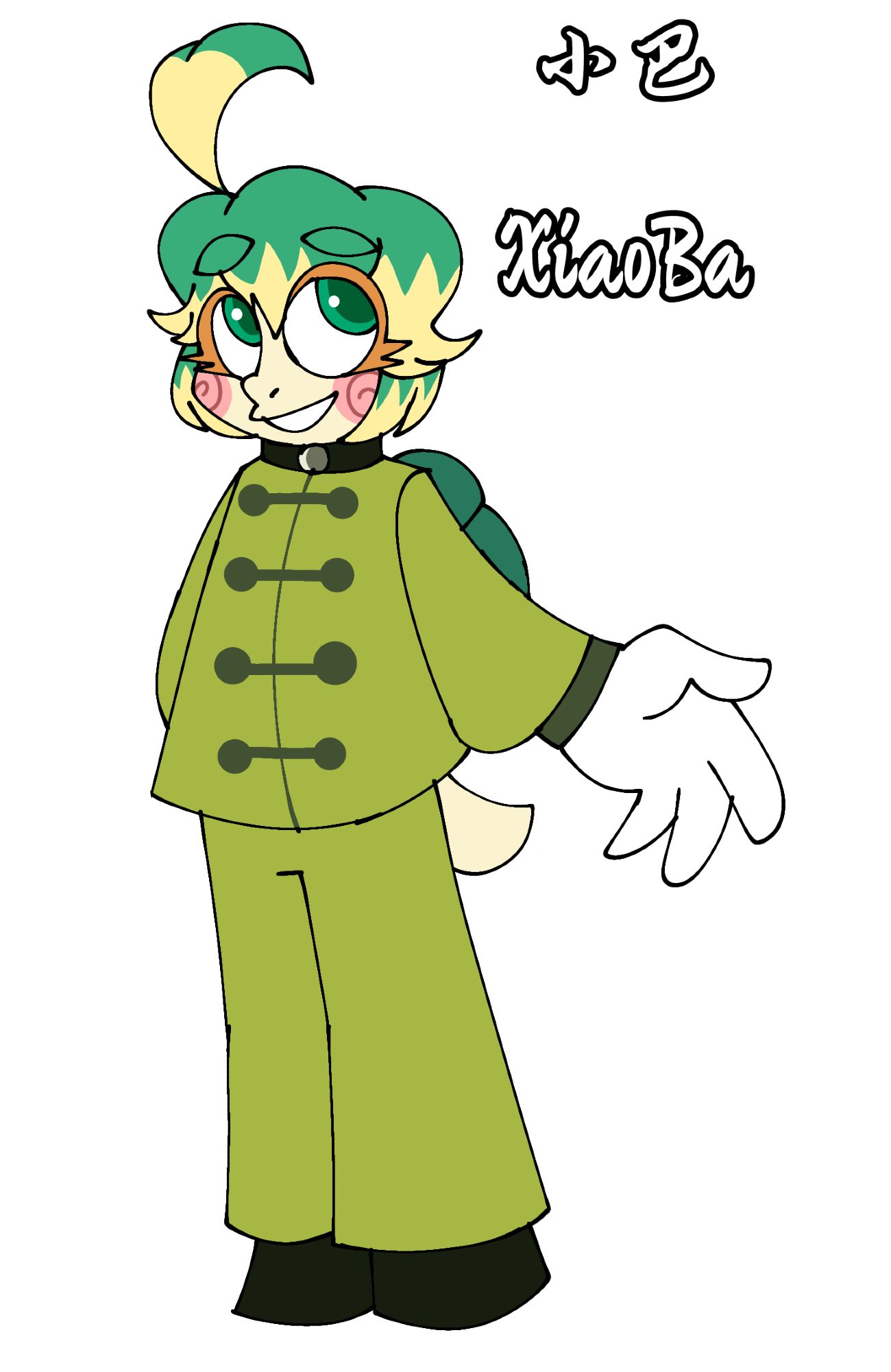 -XiaoBa 
-3000 years old (immortal) - He was joined by colleague Heather. 
-His hair turns mint jade color. 
-He's a big problem 
-He also likes adventure and stuff like that.