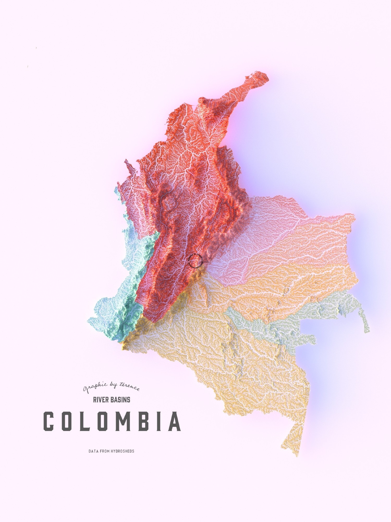 A visualisation of Colombia's river basins