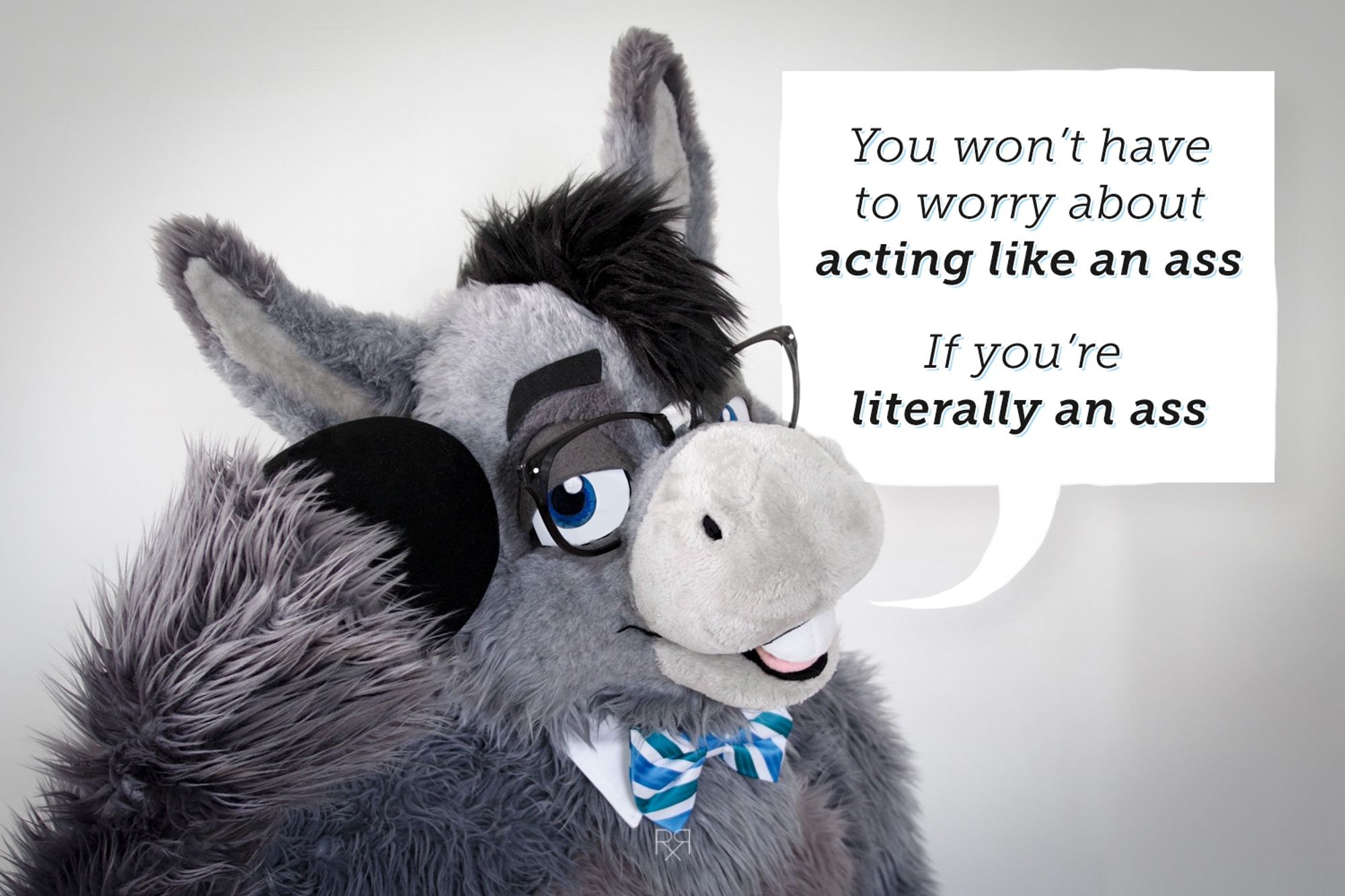 A donkey wearing glasses, with a speech bubble that says "you won't have to worry about acting like an ass if you're literally an ass"