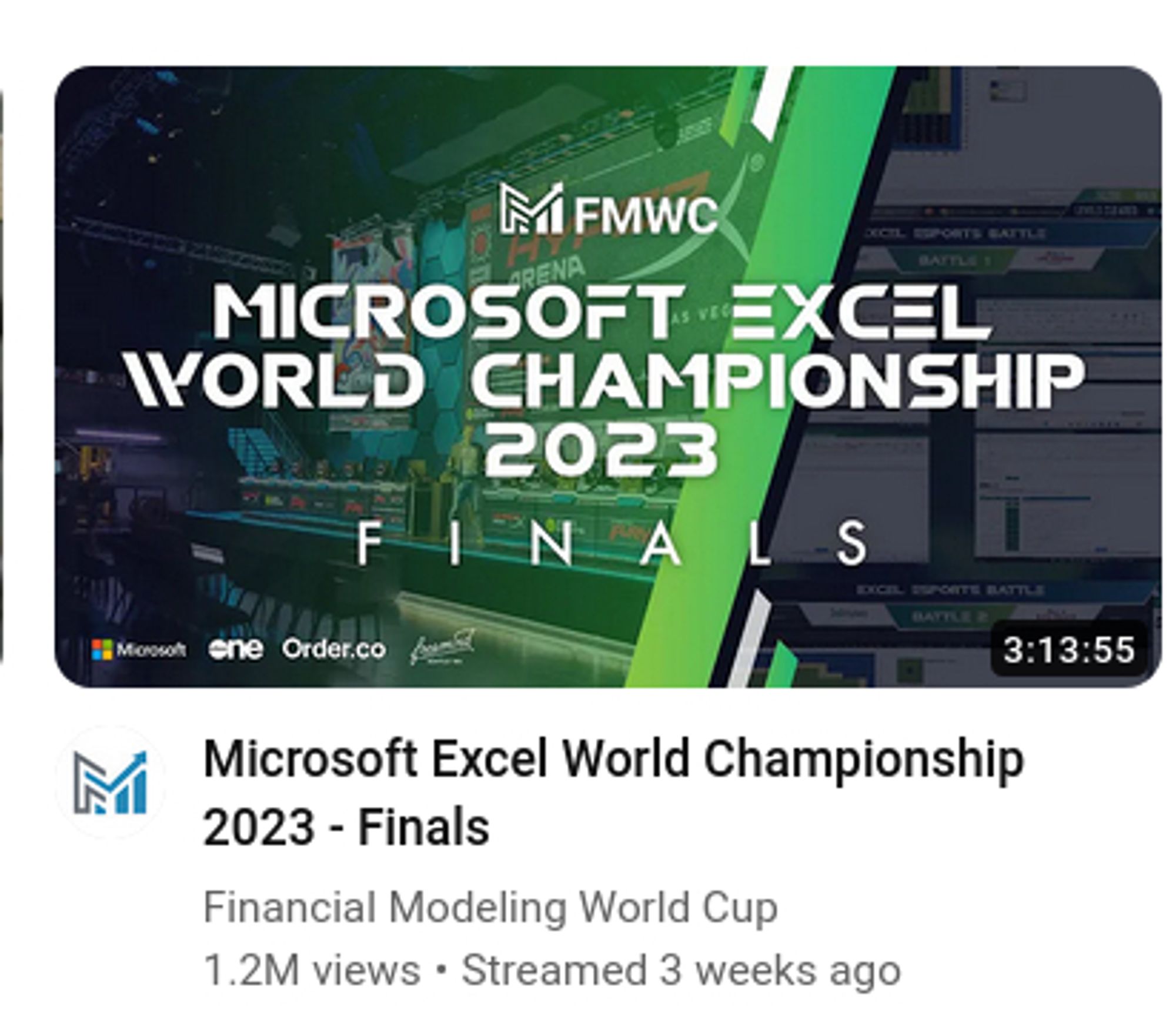 YouTube thumbnail image: Microsoft Excel World Championship 2023 - Finals.