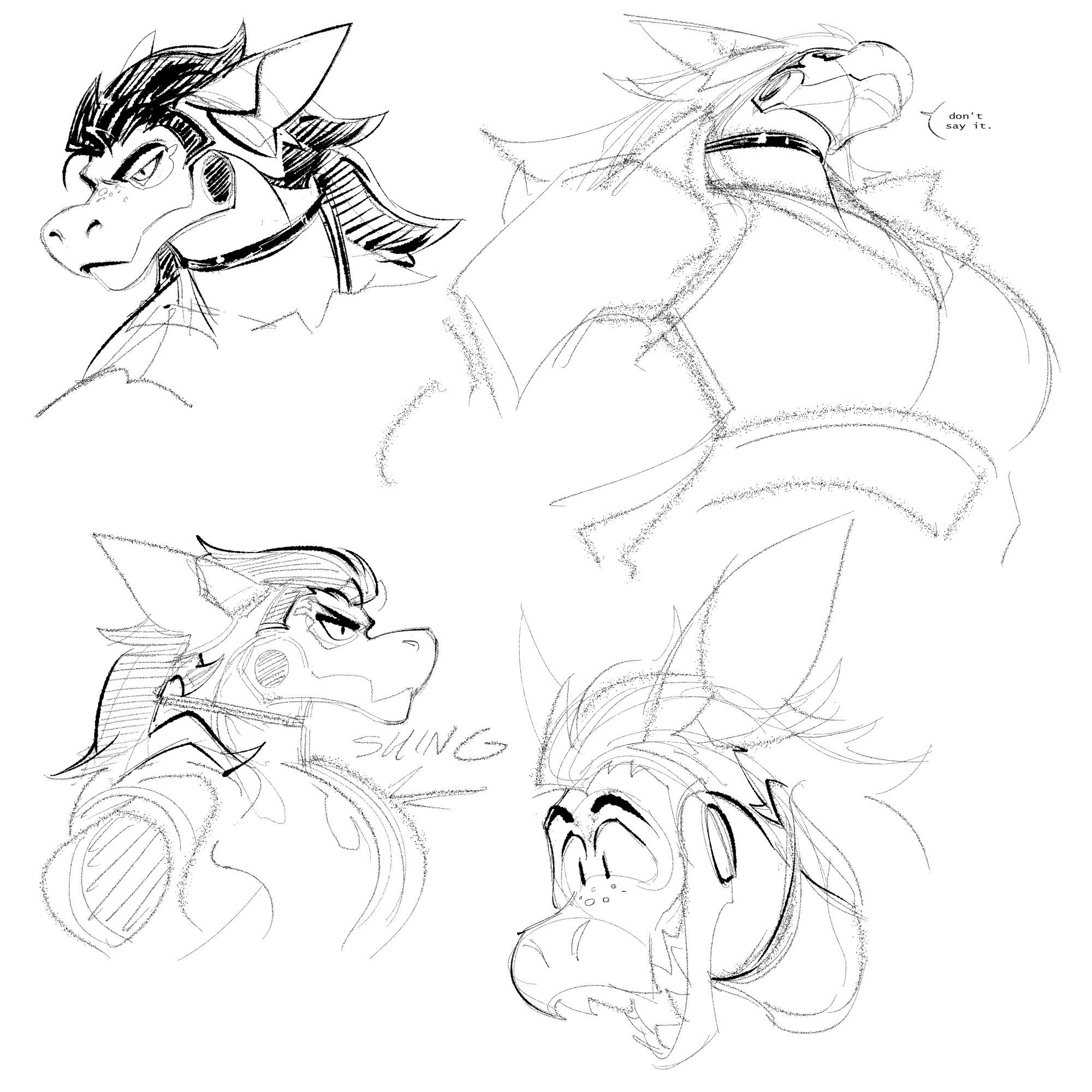 Assorted Jack sketches, mostly of him glaring, aside from one where he looks somewhat goofy and excited.