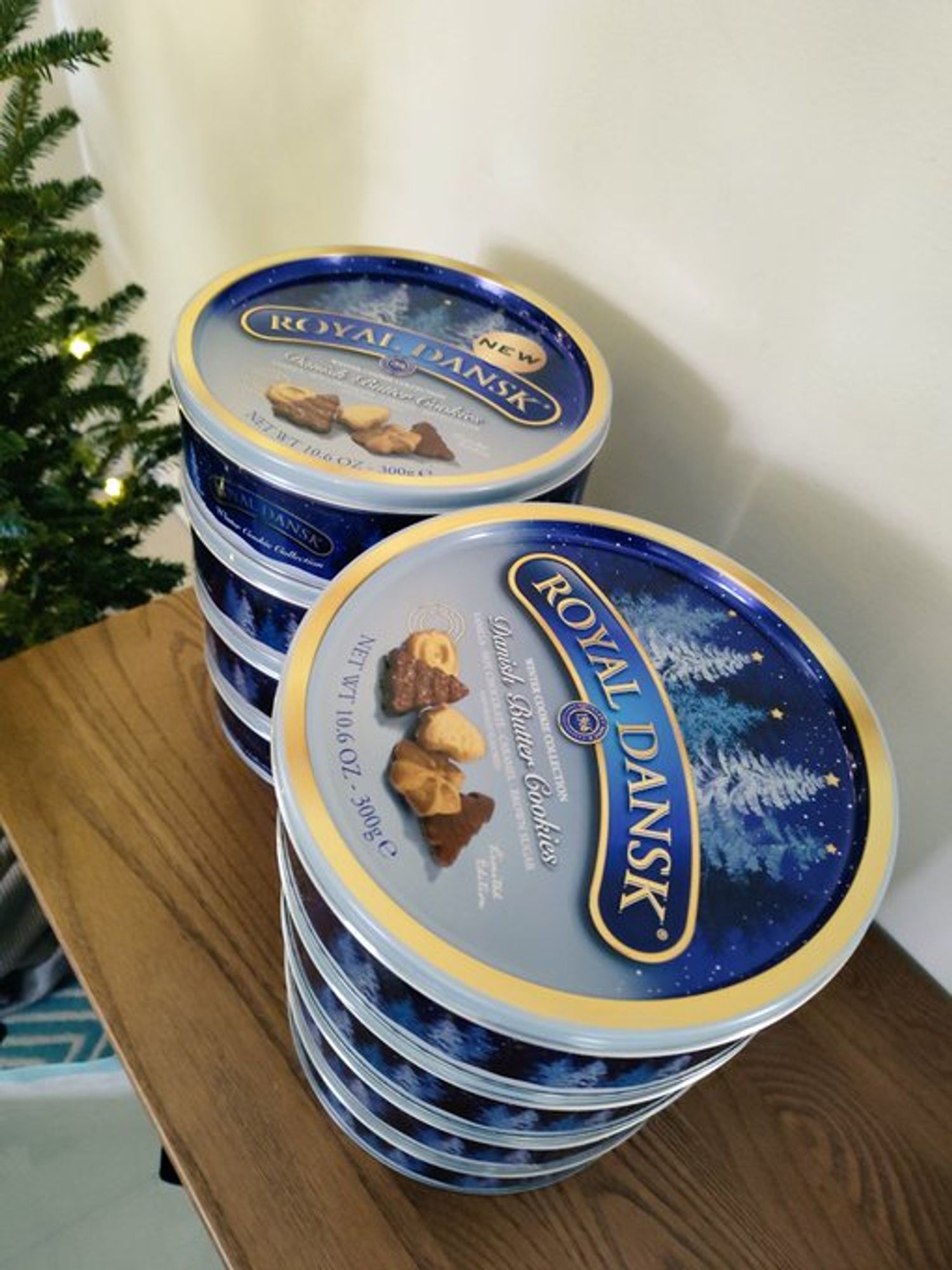 Eight tins of Royal Dansk cookies, winter edition.