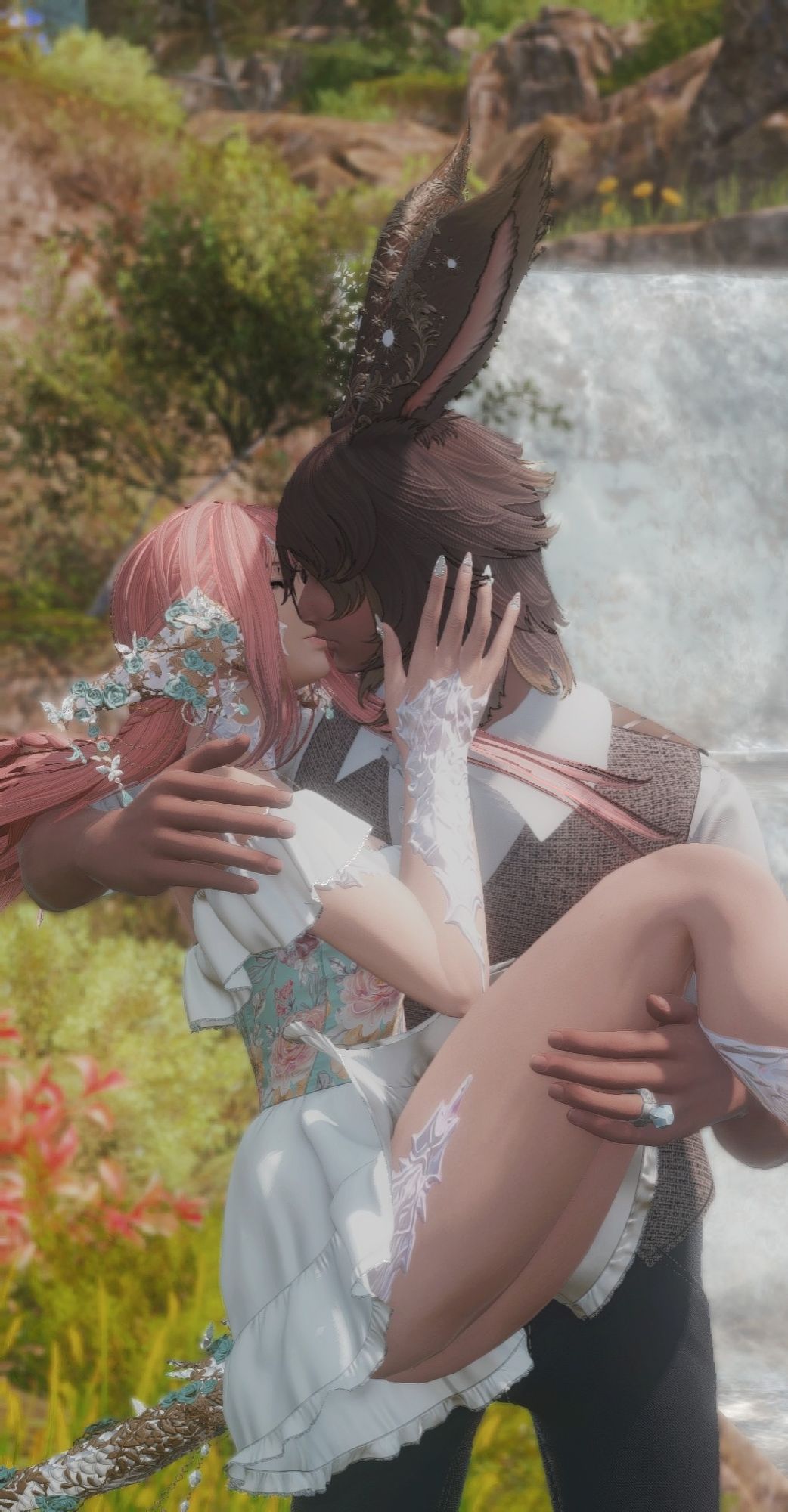 Naveen holds Cassia in his arms while they embrace for a kiss.