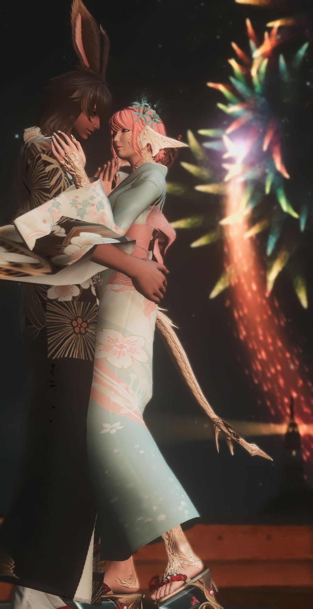 Fireworks go off as Cassia and Naveen stare into each others eyes and hold each other passionately.