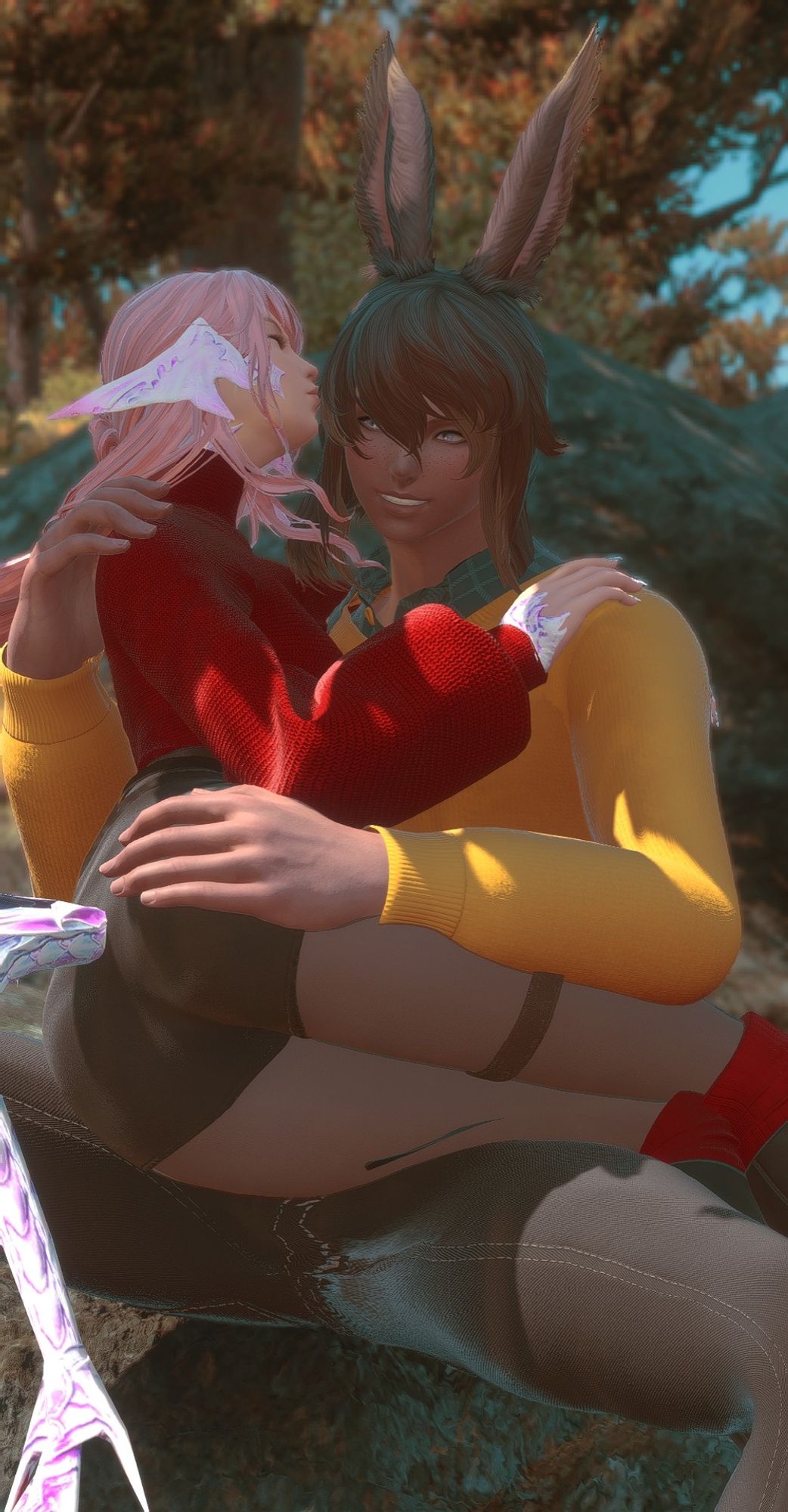 Cassia kisses Naveen's face as he holds her and smiles.