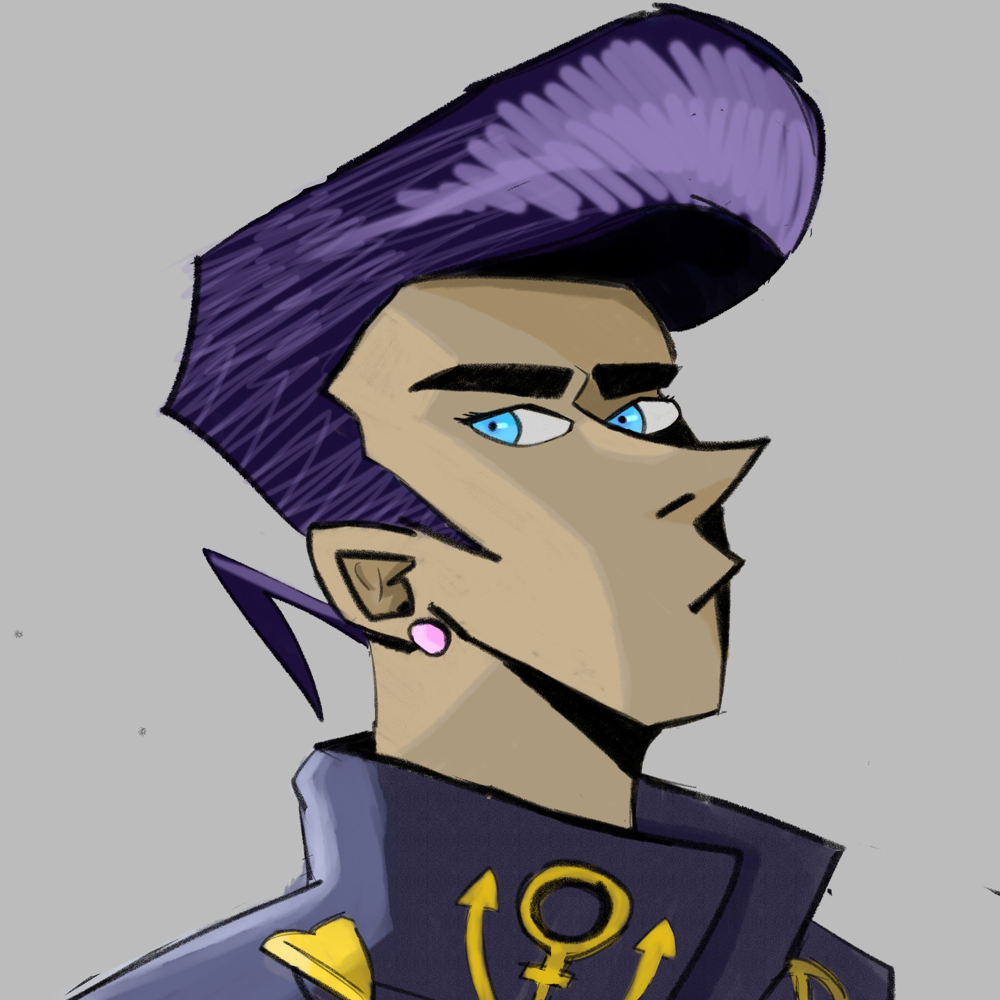 josuke higashikata from jojos bizarre adventure with his chin raised drawn in a cartoon style, portrait shot