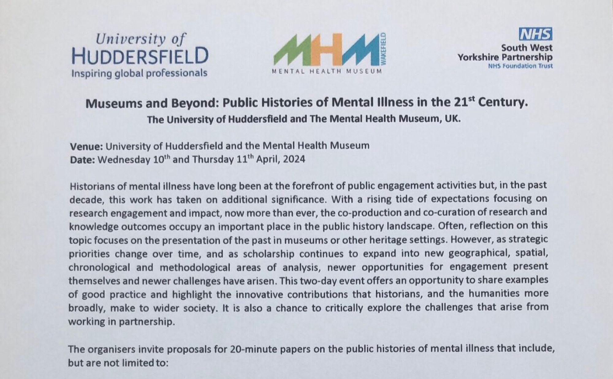 Original call for papers for the museums and beyond symposium, organised by Rob Ellis and Jane Stockdale.