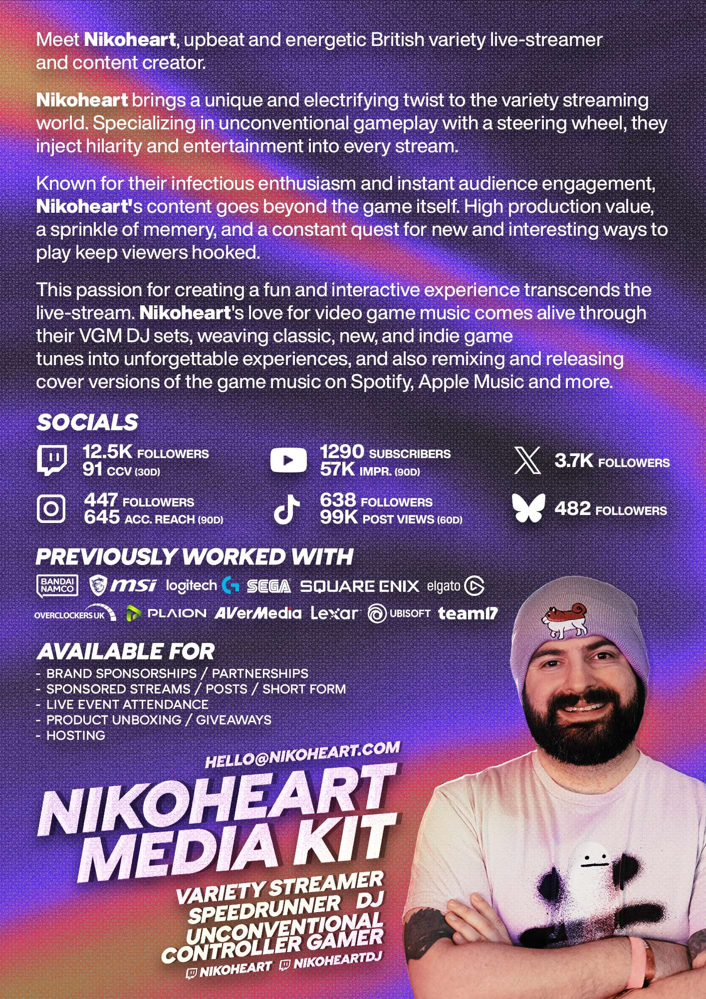 Nikoheart's media kit which contains a synopsis of theirselves and what they create, their social media statistics, who they've previously worked with and what kind of contents they are able to create.