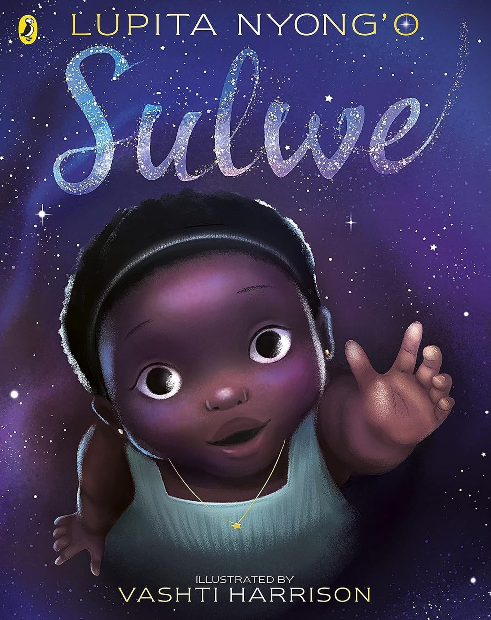 The cover of Sulwe, which depicts a young black girl reaching out to the reader through the stars.