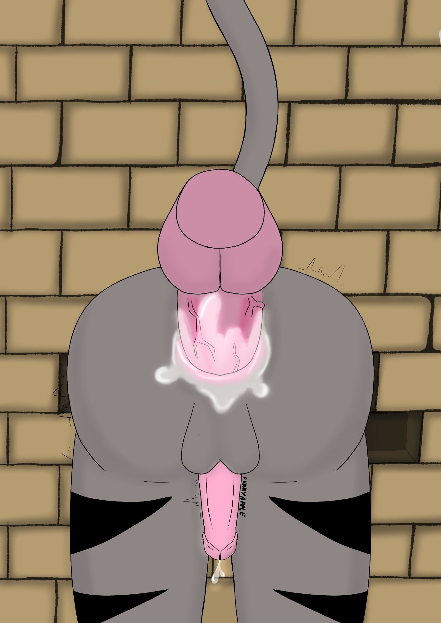 Kinktober stuck in wall furry cat getting fucked