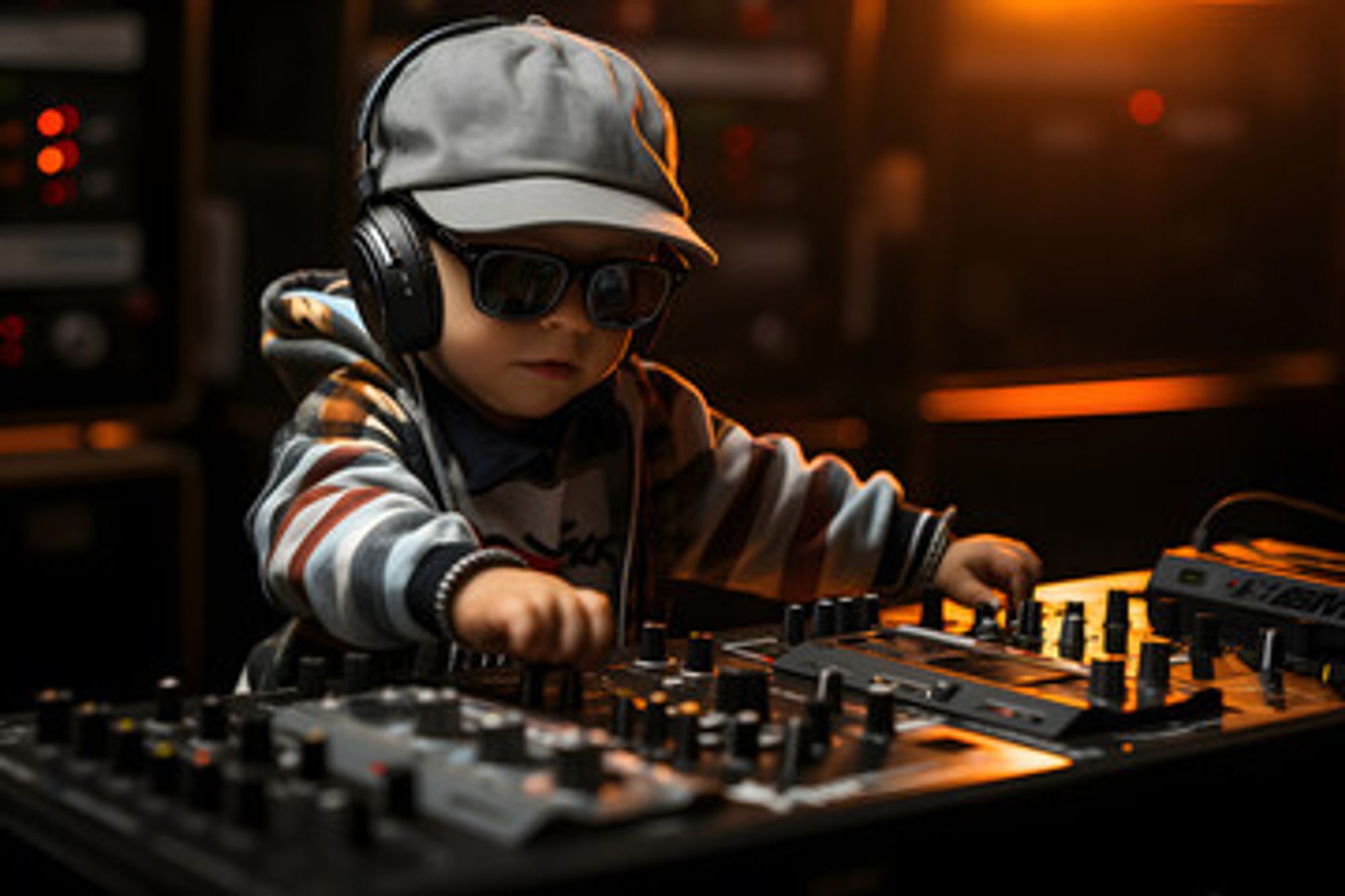 Infant with shades and a cap