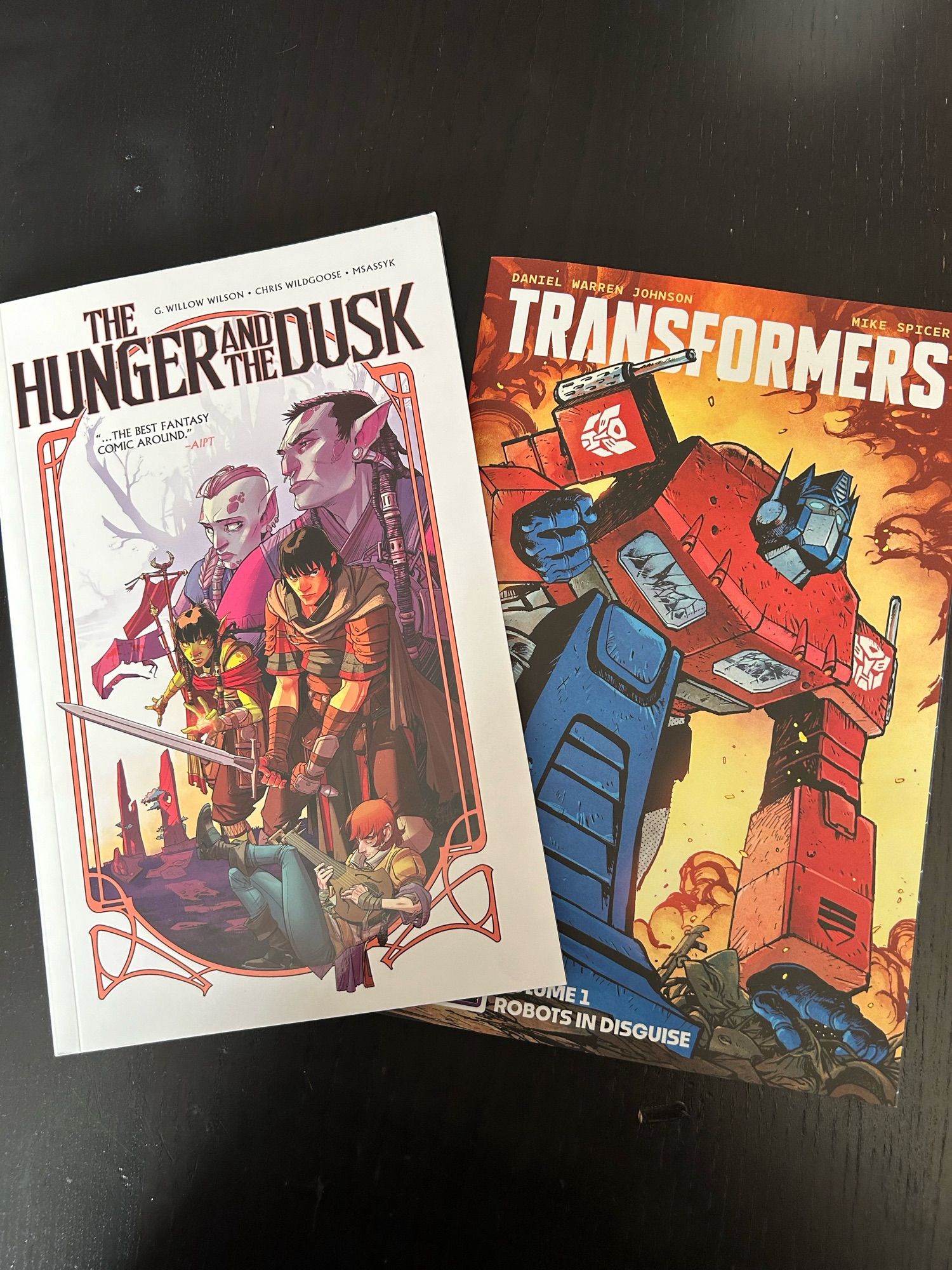 Transformers and The Hunger and the Dusk graphic novels.