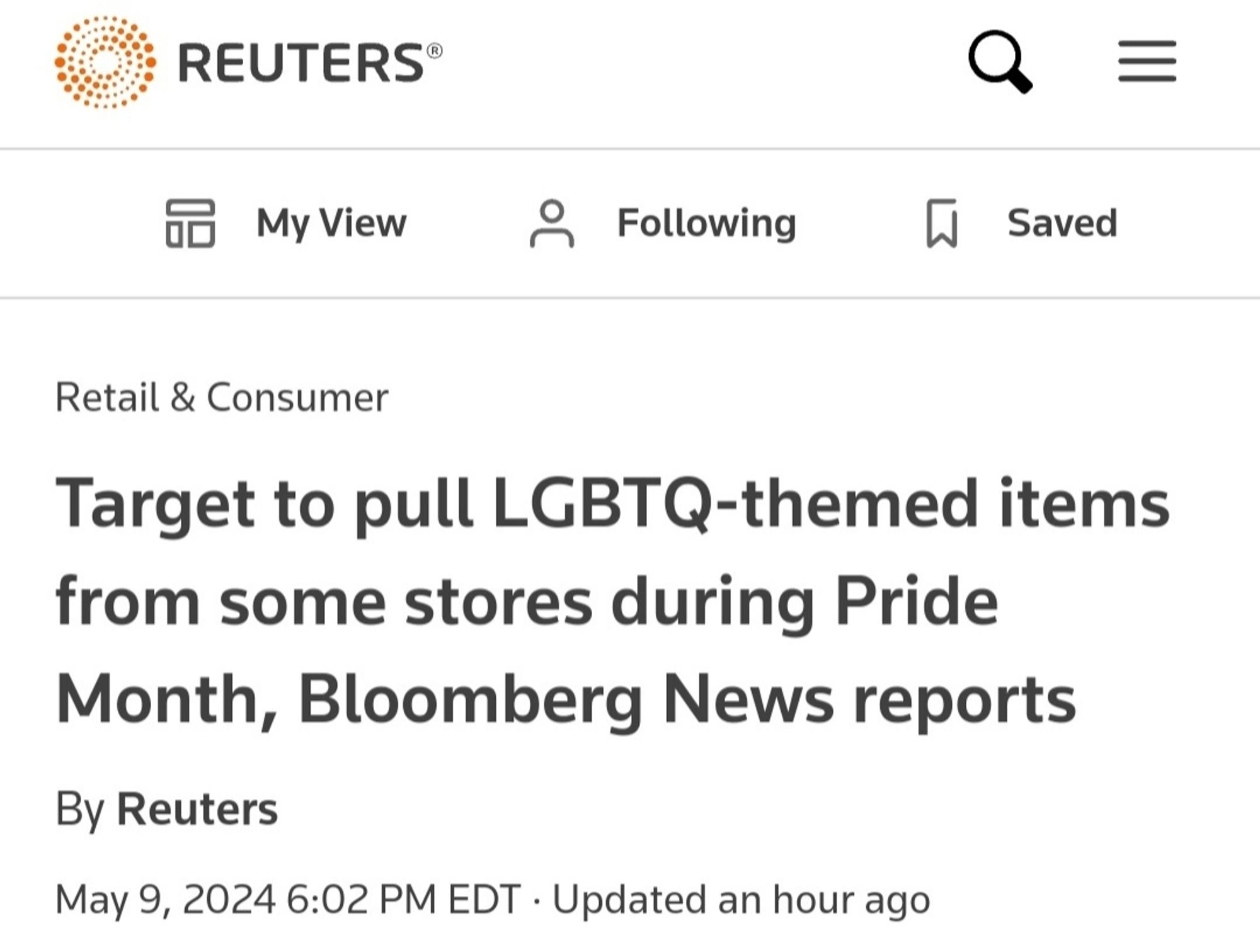 Target to pull LGBTQ-themed items from stores during pride month,  Bloomberg reports