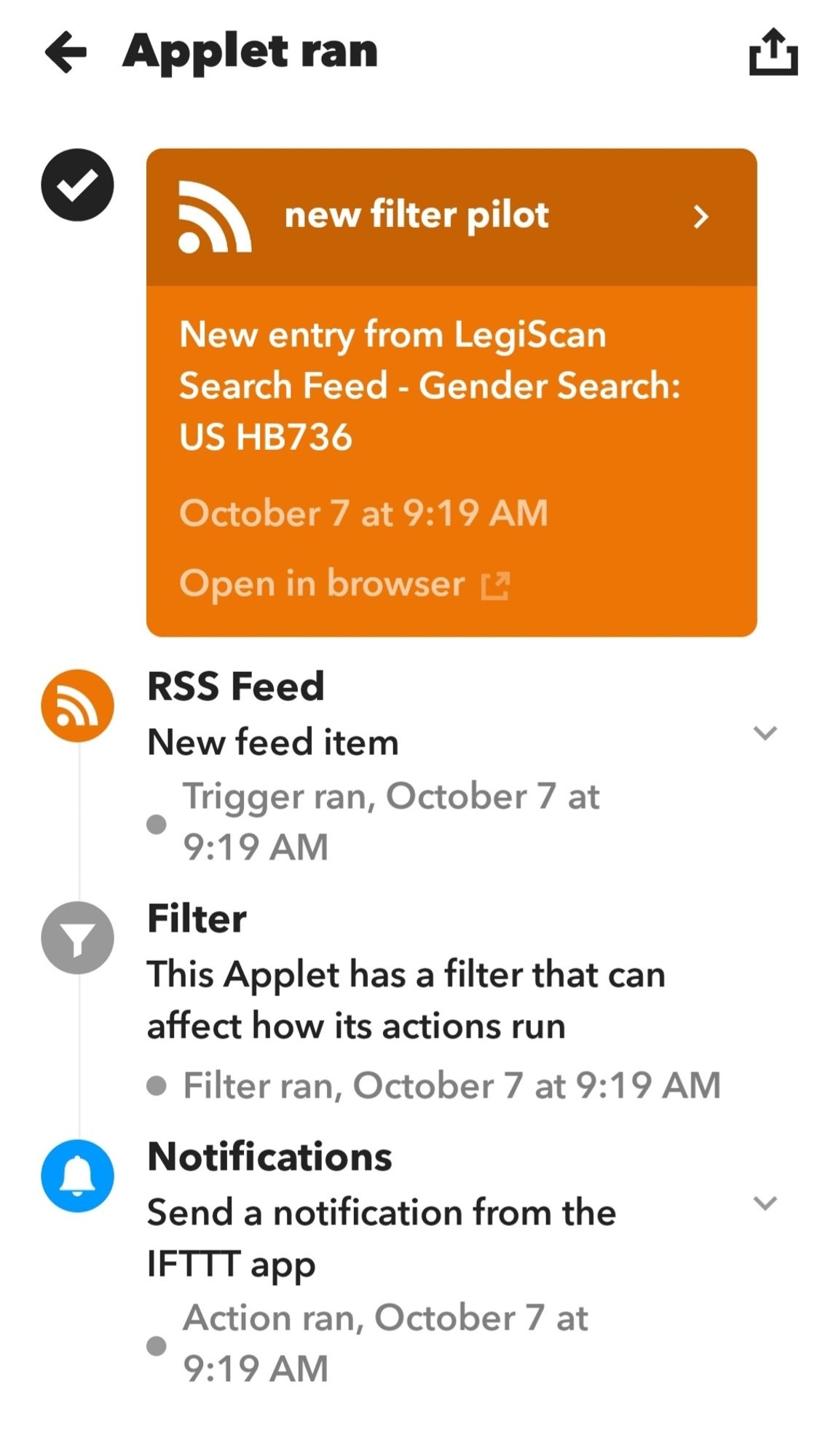 Legiscan RSS alert from IFTTT