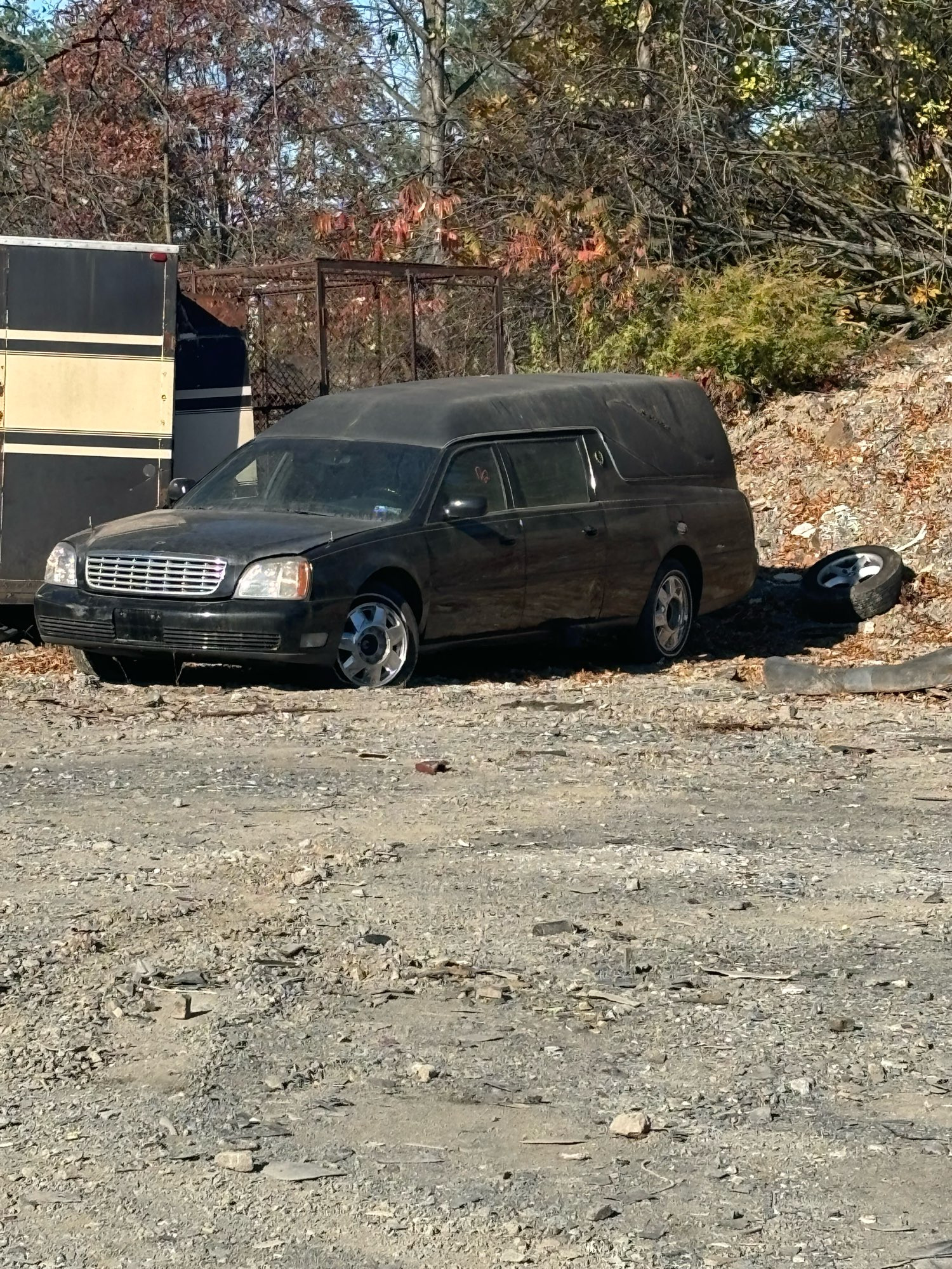 A hearse in a junkyard