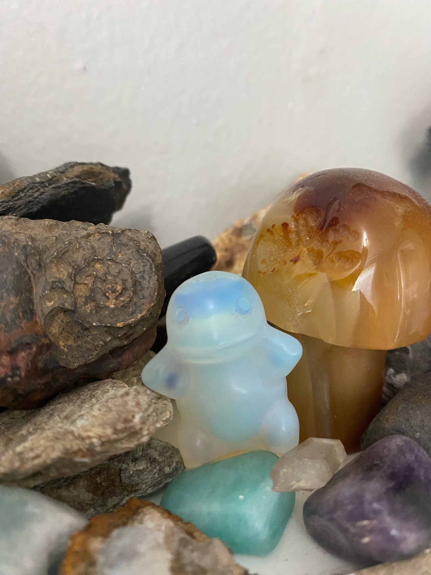 Variety of stones, including one shaped like a Squirtle Pokémon 