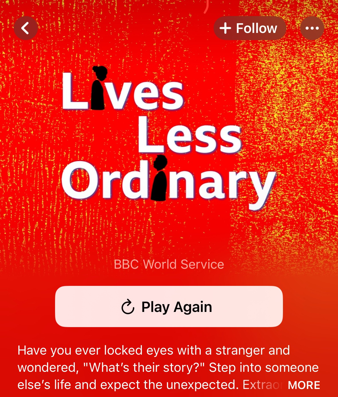 BBC lives less ordinary orange podcast logo. The i’s in lives and ordinary are silhouettes of people. 