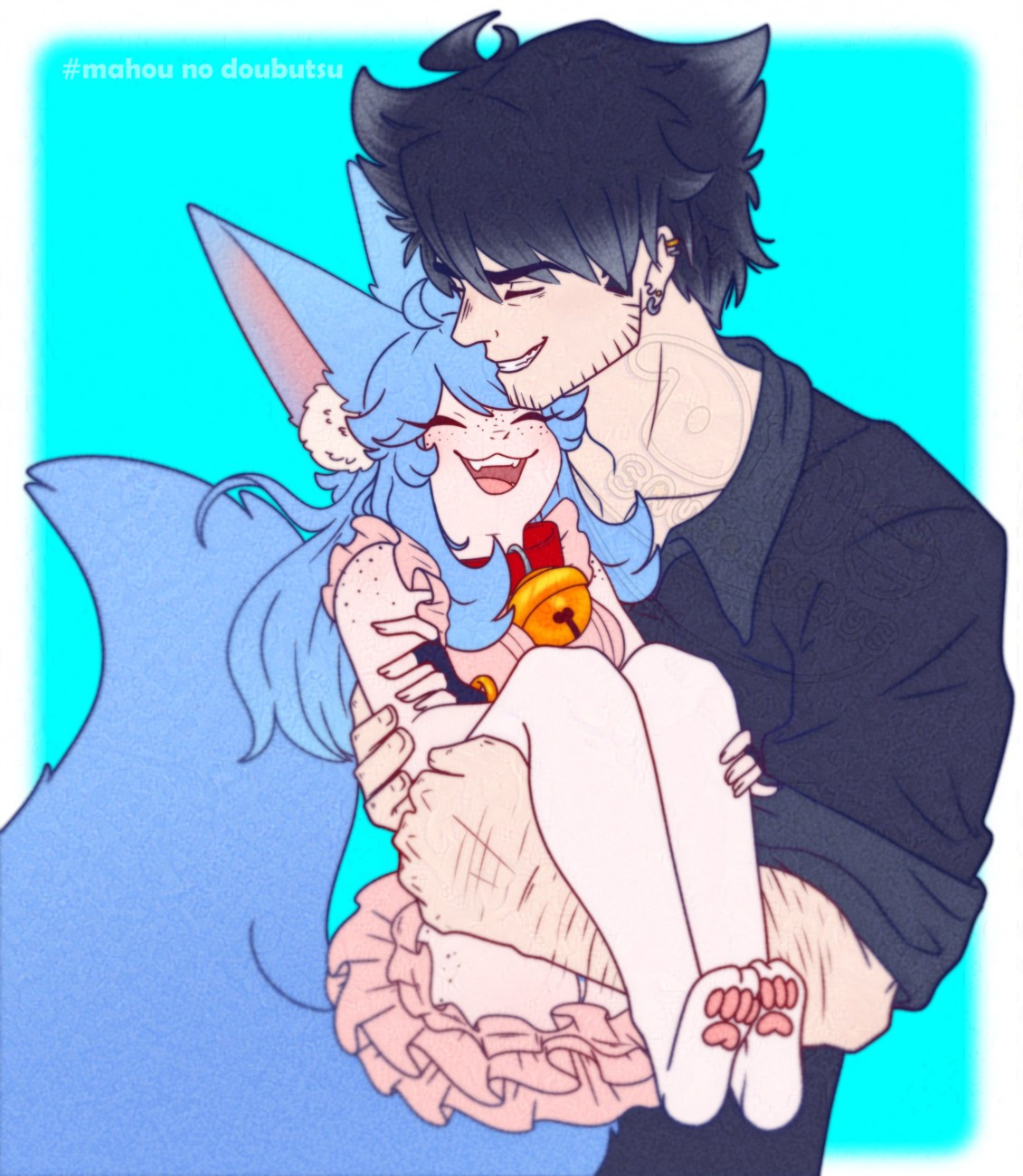 A couple. Fox/wolf girl being carried by her pirate bf