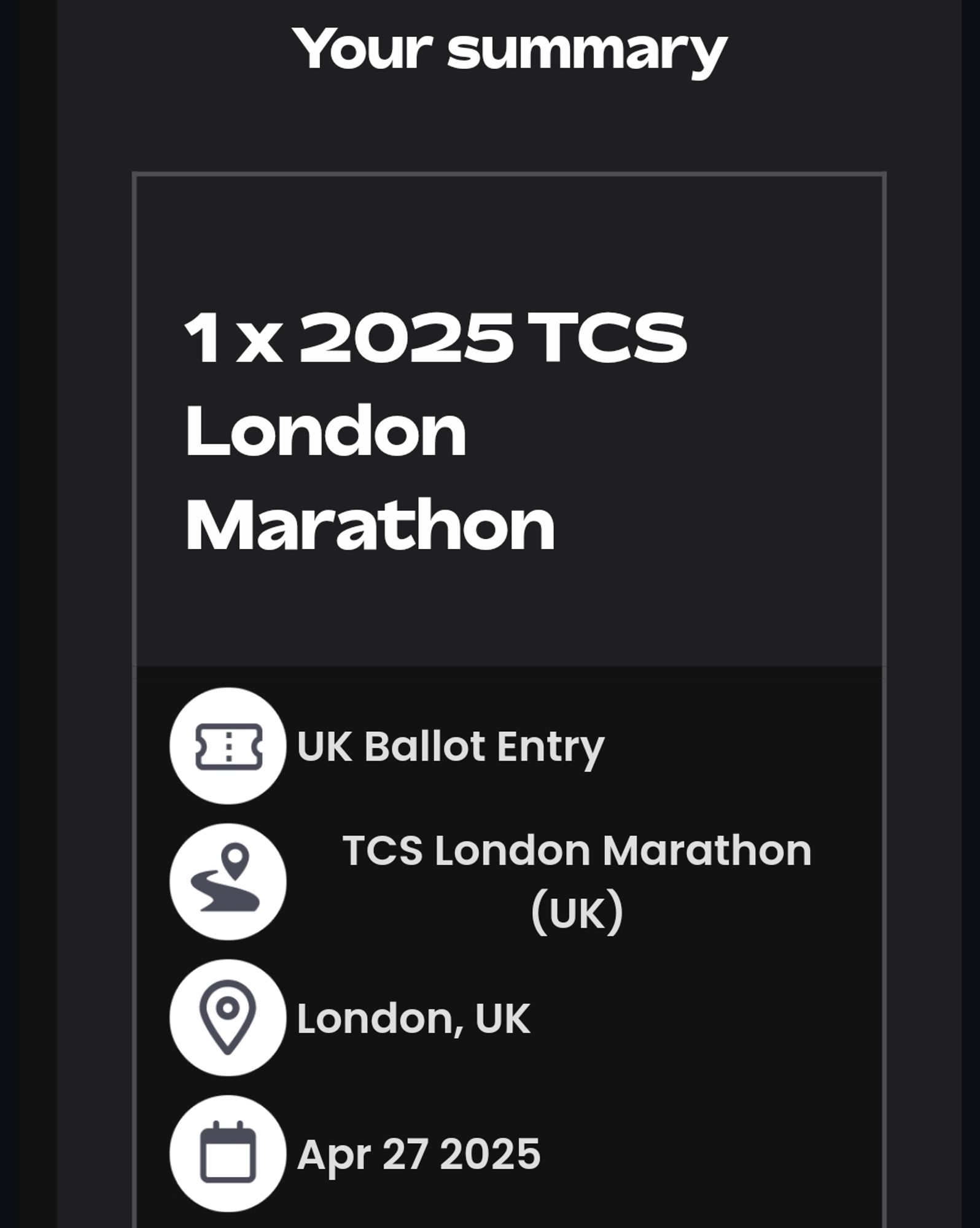 Place for the 2025 London Marathon Ballot confirmed