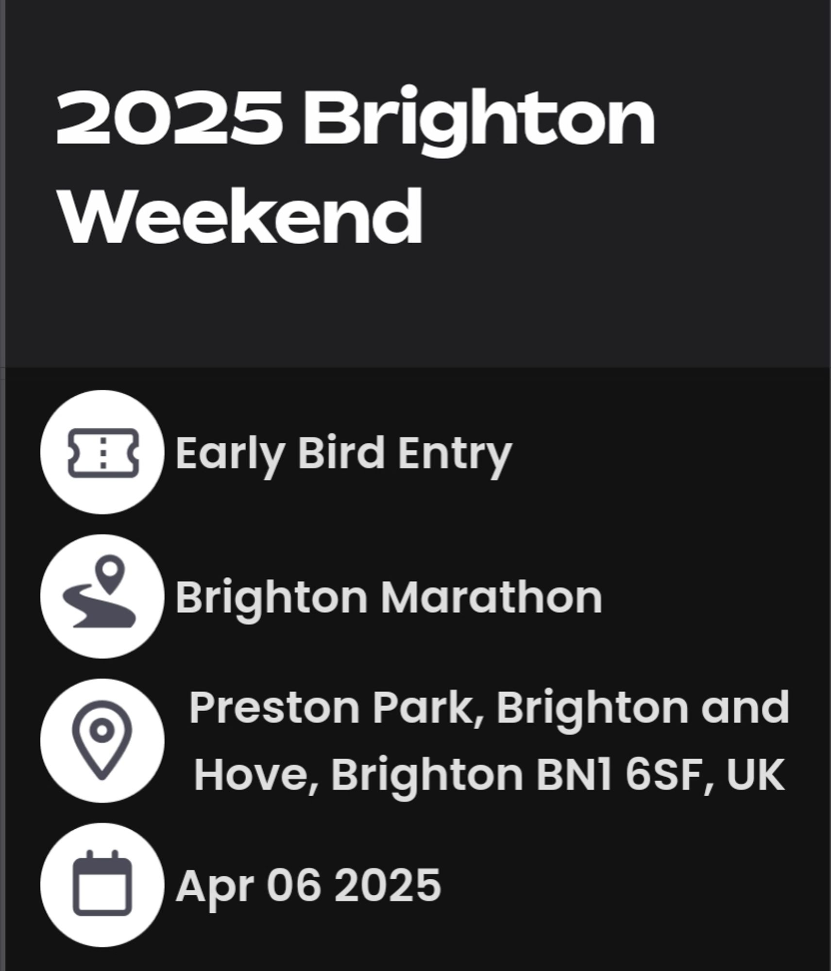 Confirmation of my place for Brighton Marathon