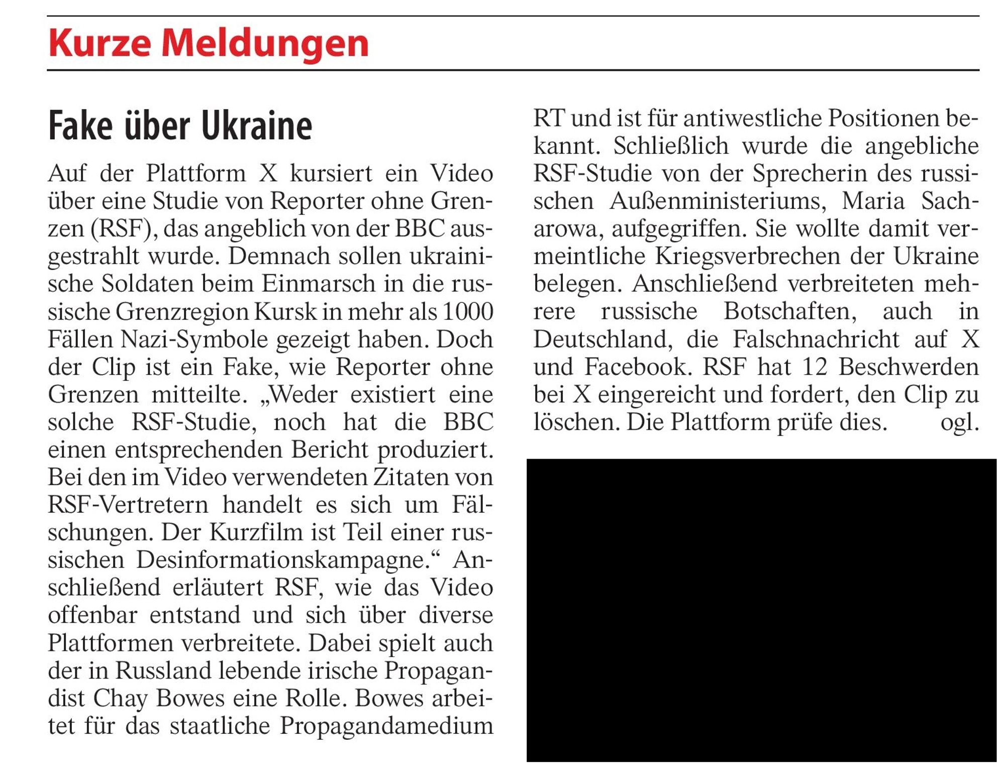 FAZ berichtet, wie Russland behauptet, beim Kampf im Gebiet Kursk hätten Soldaten der Ukraine Nazi-Symbole gezeigt - eine pure Erfindung