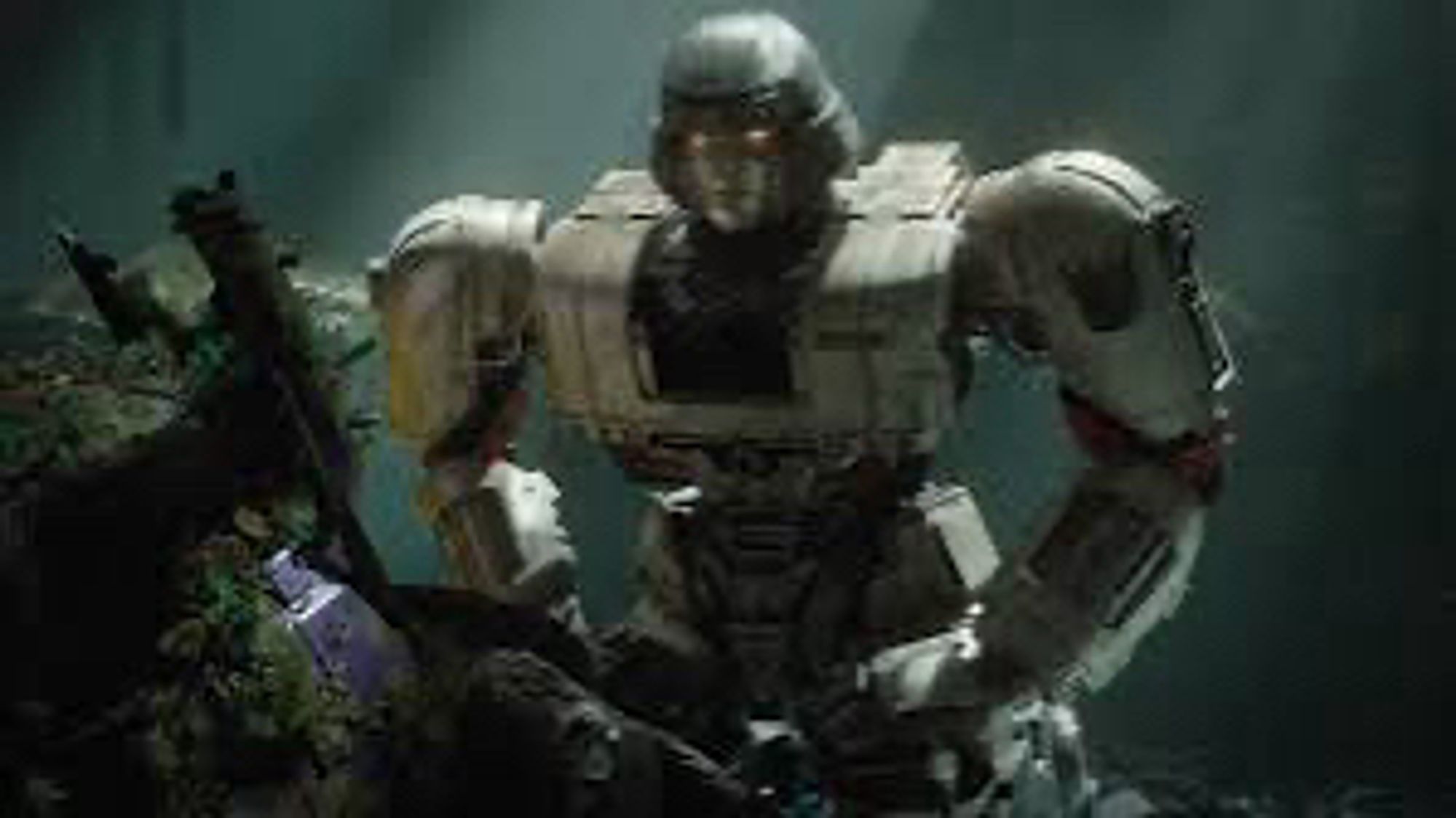 Transformers One - Young Megatron or D-26 looks in horror at the corpse of Megatronus