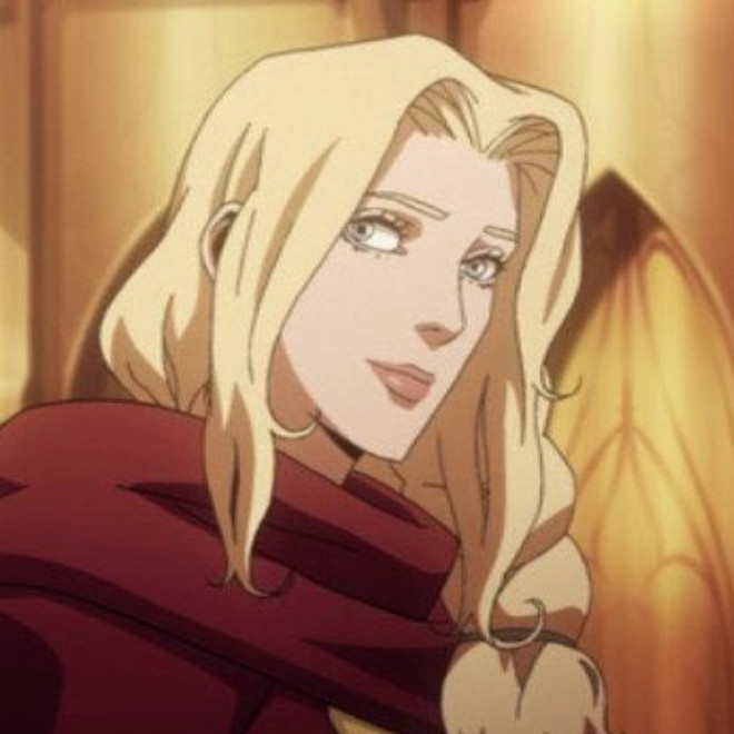 Lisa from the first episode of Castlevania. She has just met Dracula, and has an intrigued smile.