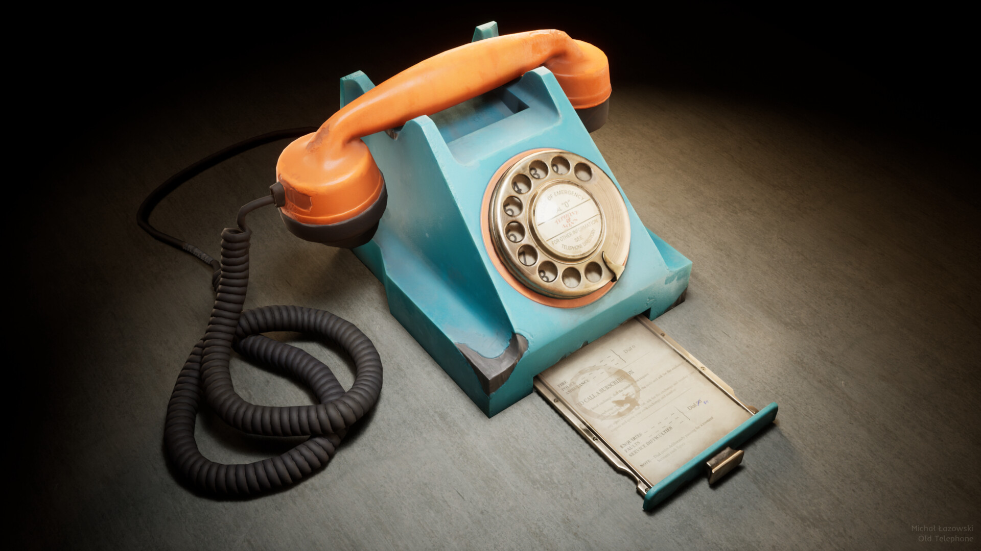 Screenshot of a 3D model of an old telephone. 