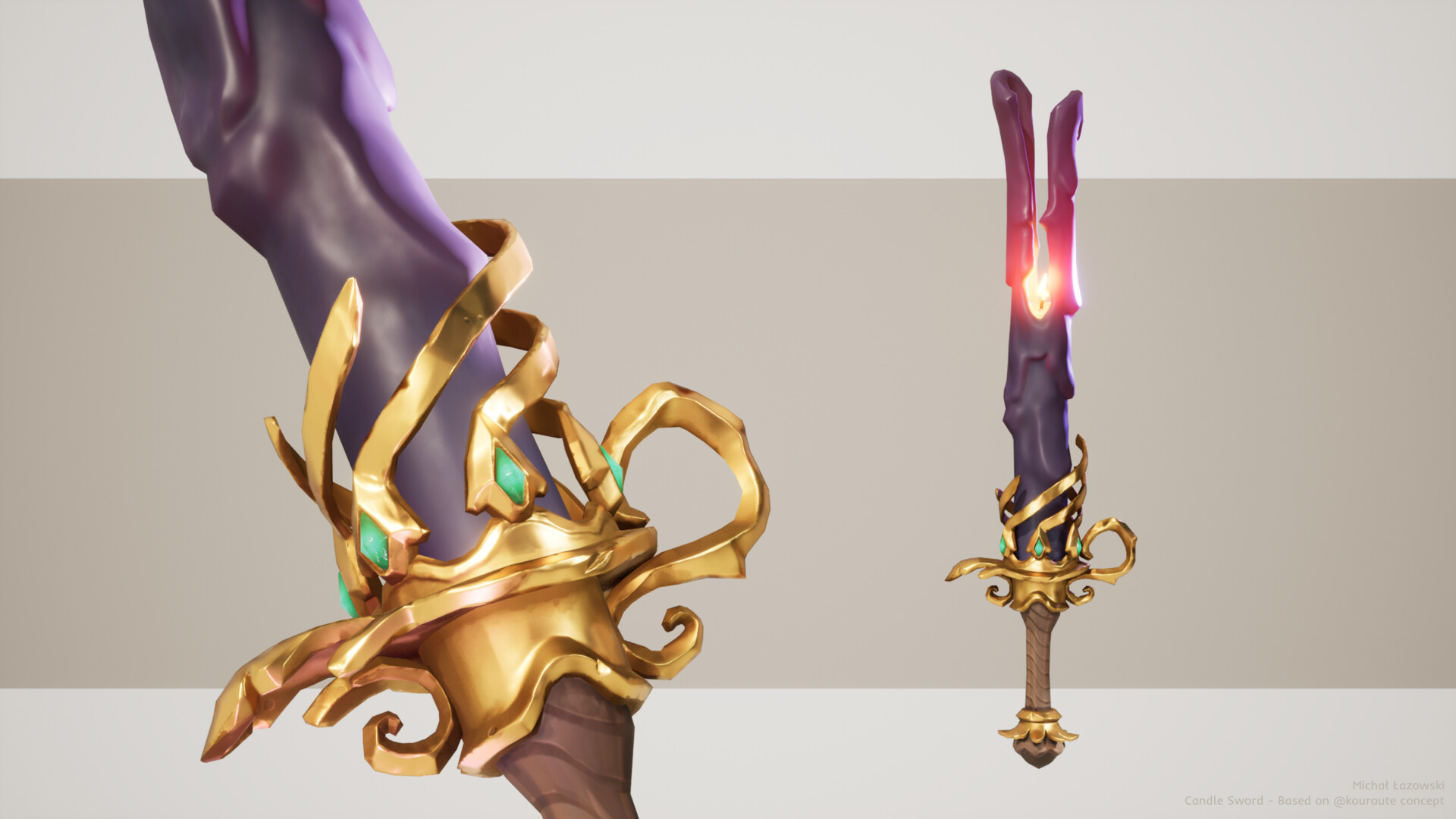 Picture of 3d model representing candle sword. 