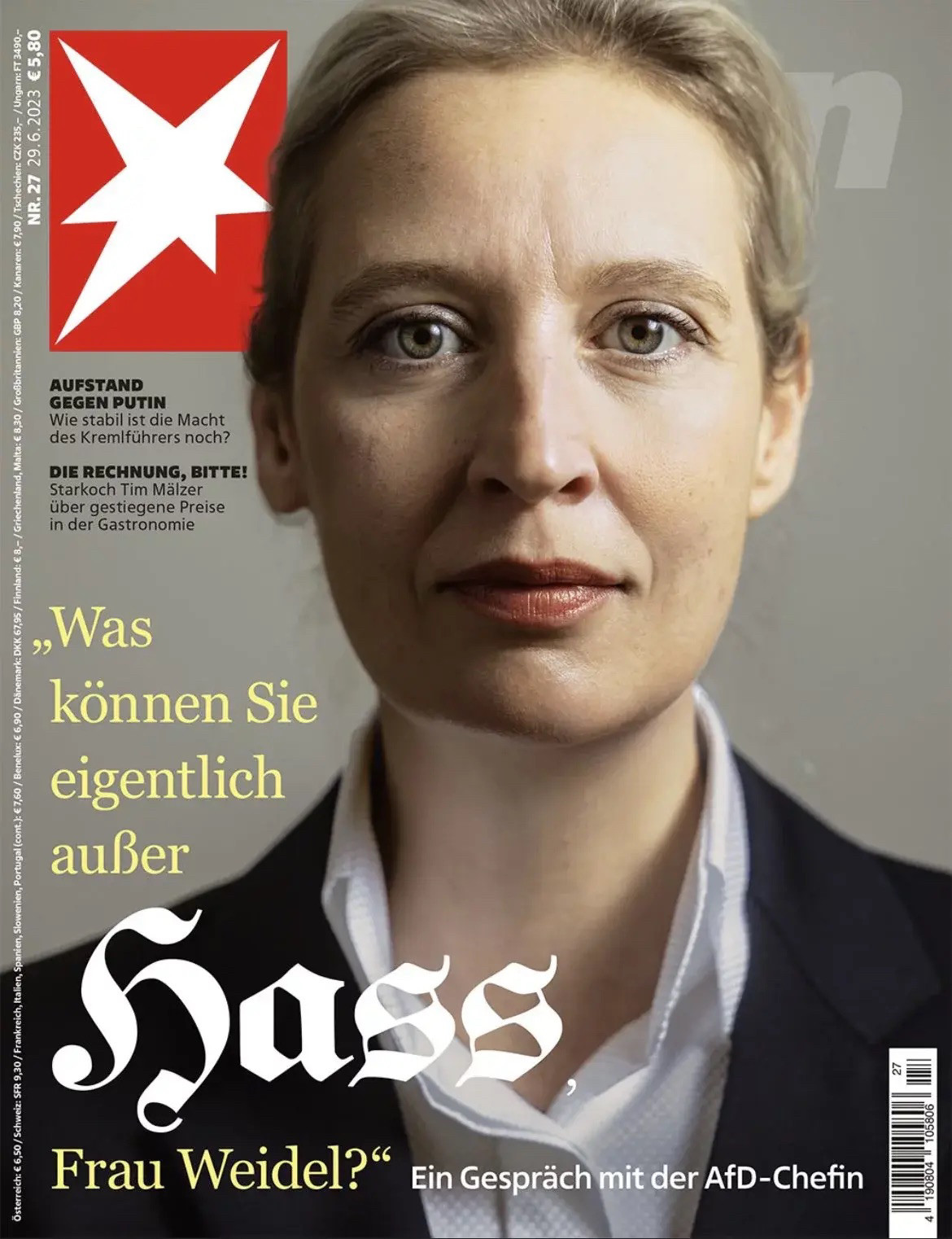 Stern-Cover mit Alice Weidel und der Ankündigung „ein Gespräch mit der AfD-Chefin“