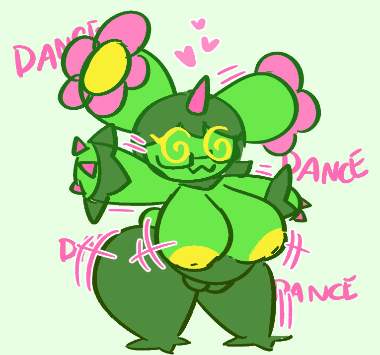 User @celinsfw post-TF after being turned into a hot, dancing Maractus, hypno'd to keep doing so for a prolonged amount of time