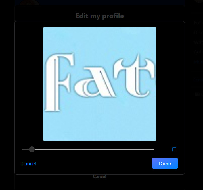 Banner editing screen, except the banner is cut into a square, removing the start and end parts of the word "Unfated", leaving only "fat".