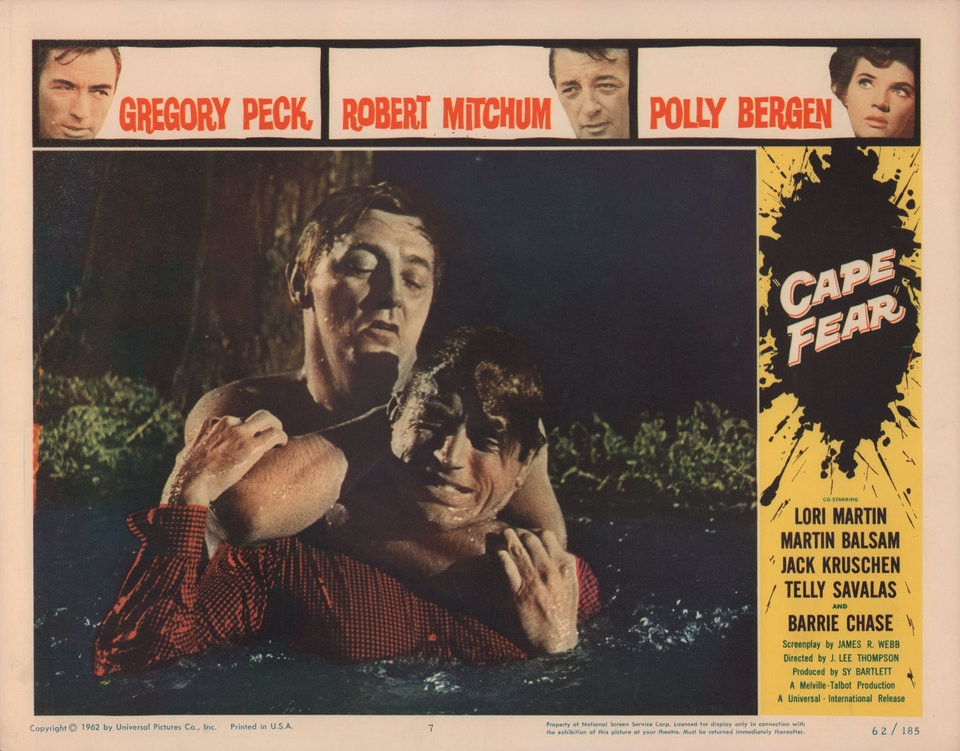 Poster of Cape Fear (1961) where Robert Mitchum is putting Gregory Peck into a full nelson, like a prime Billy Jack Haynes.