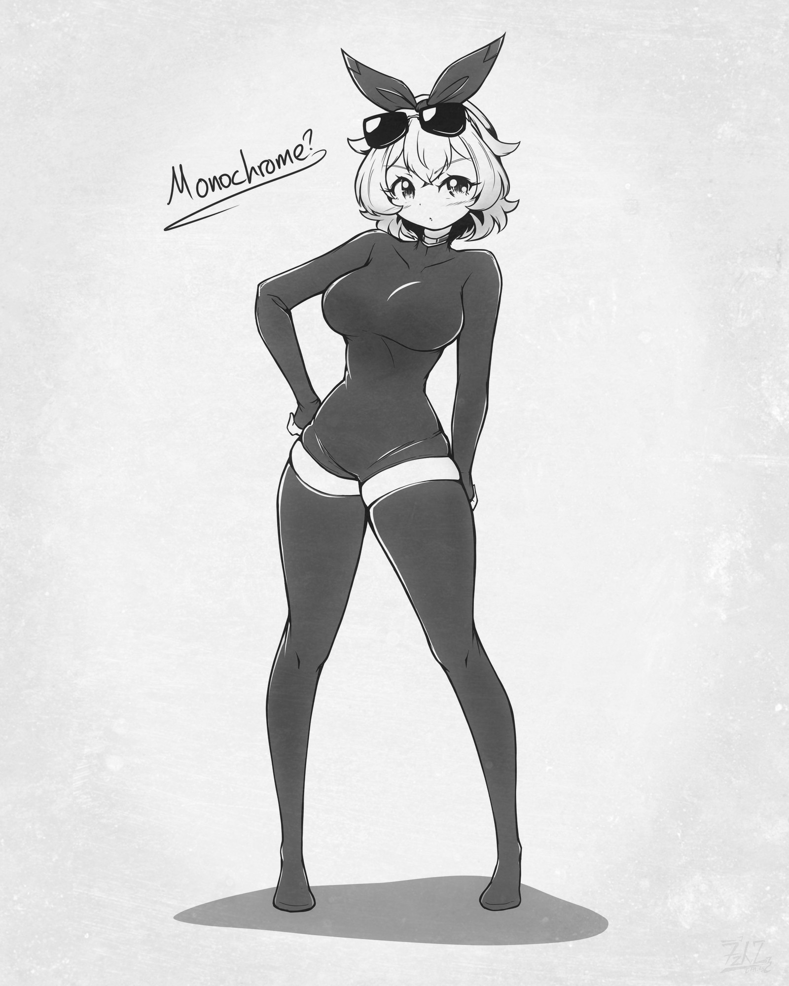 A sketch of Hazel in black outfit and kneesocks, posing. Simple art.