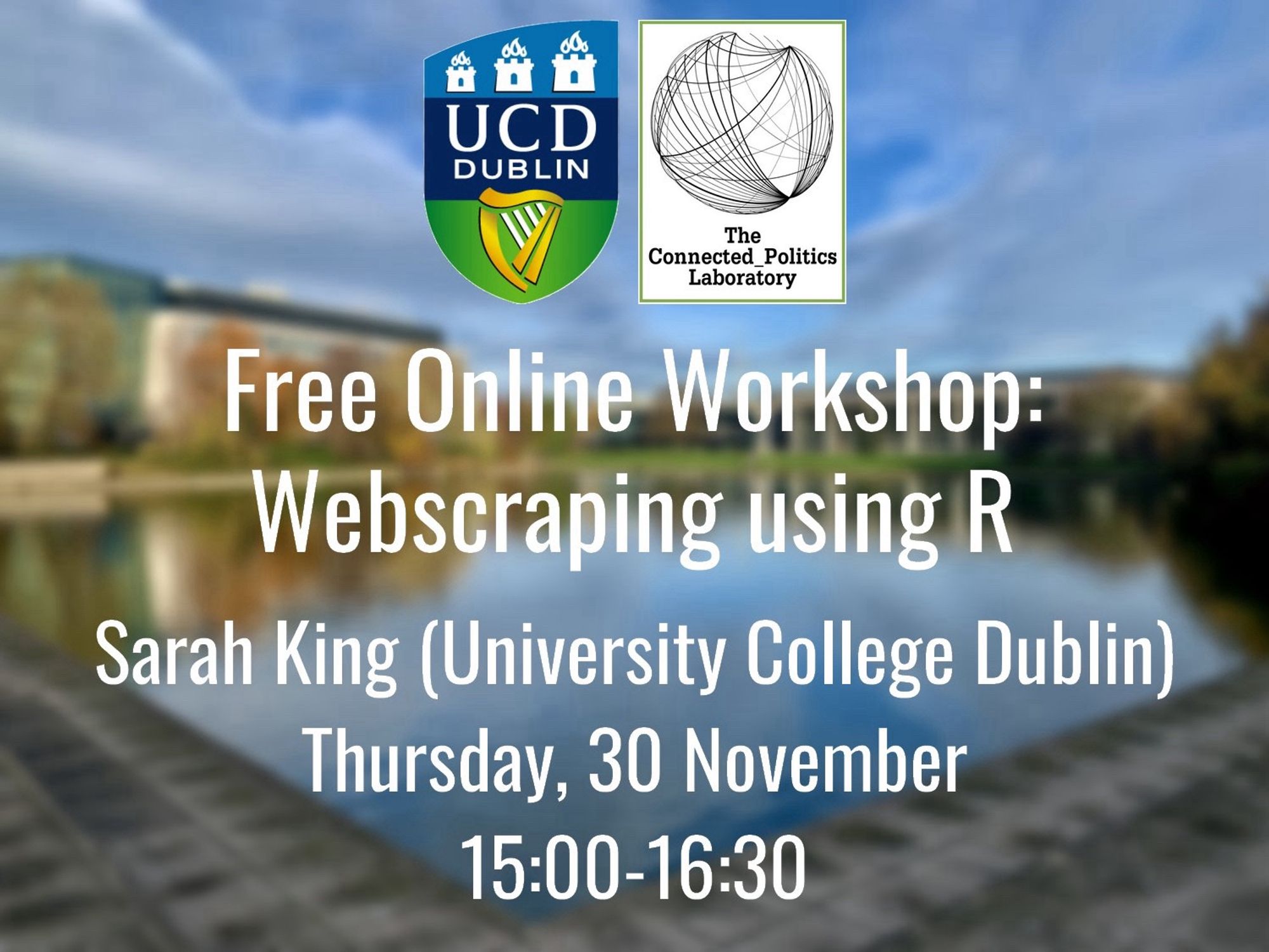 Free online workshop: Webscraping using R, Thursday, 30 November, 15:00–16:30 (Irish time)