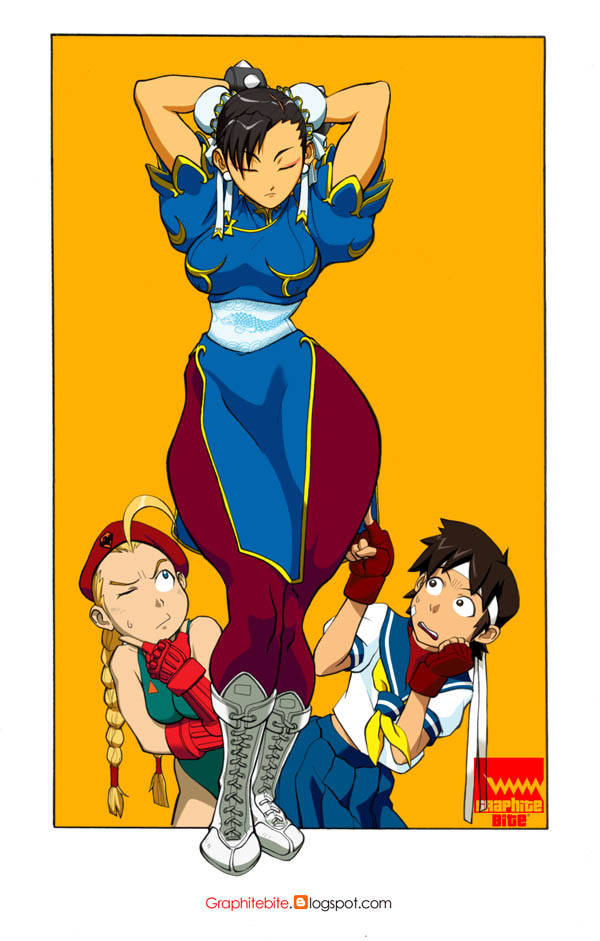 "Thunder Thighs
By
Graphitebite"

Cammy and Sakura question Chun-Li's thighs