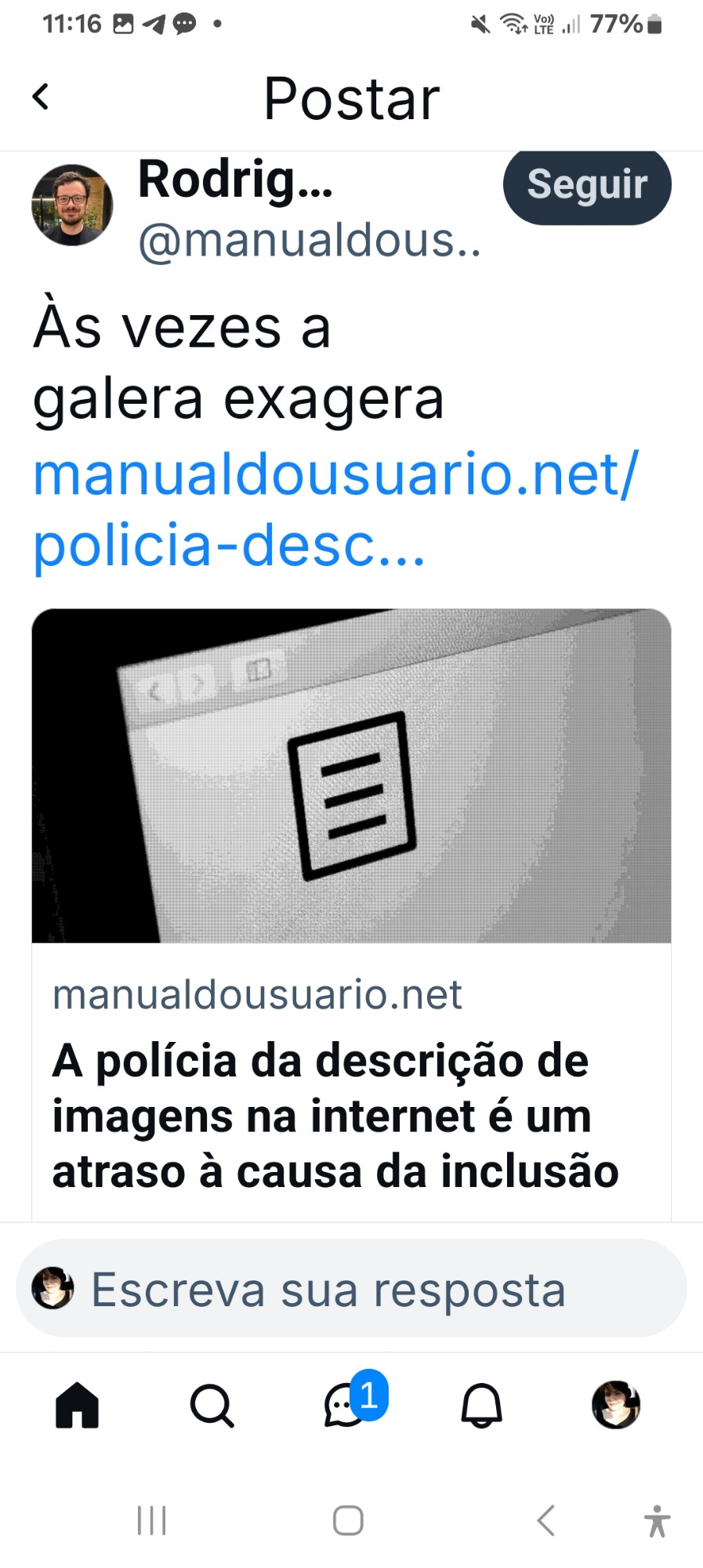 Post do Manual do Usuário. Ele comenta:
"Às vezes a galera exagera" seguido do link
https://manualdousuario.net/policia-descricao-imagens-alt/