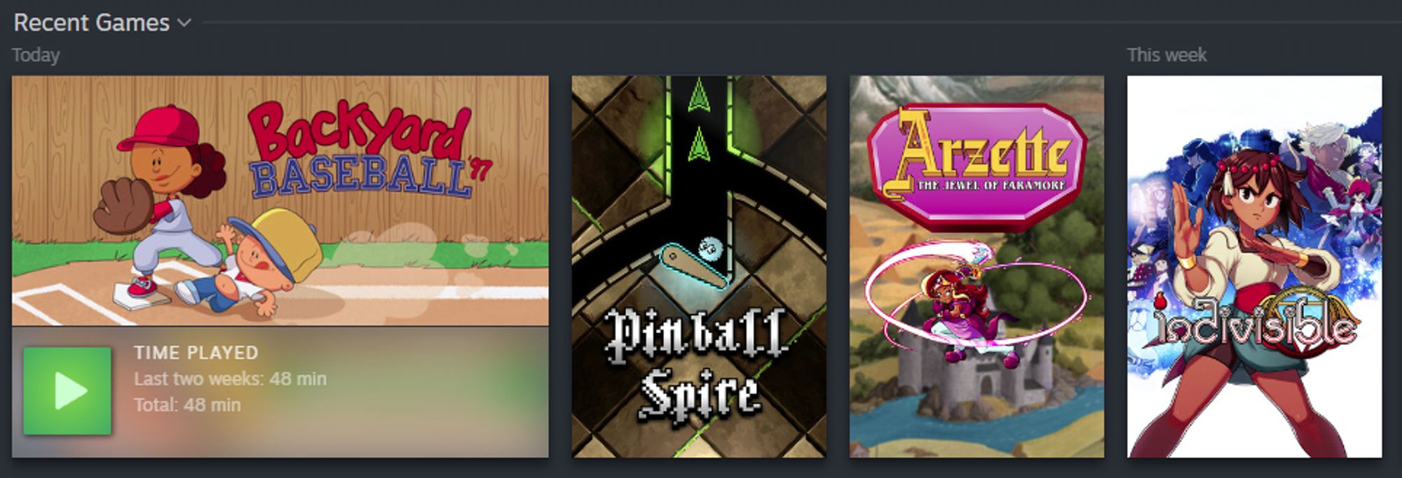 Recent games in my Steam Library - Backyard Baseball '97, Pinball Spire, Arzette: The Jewel of Faramore, Indivisible