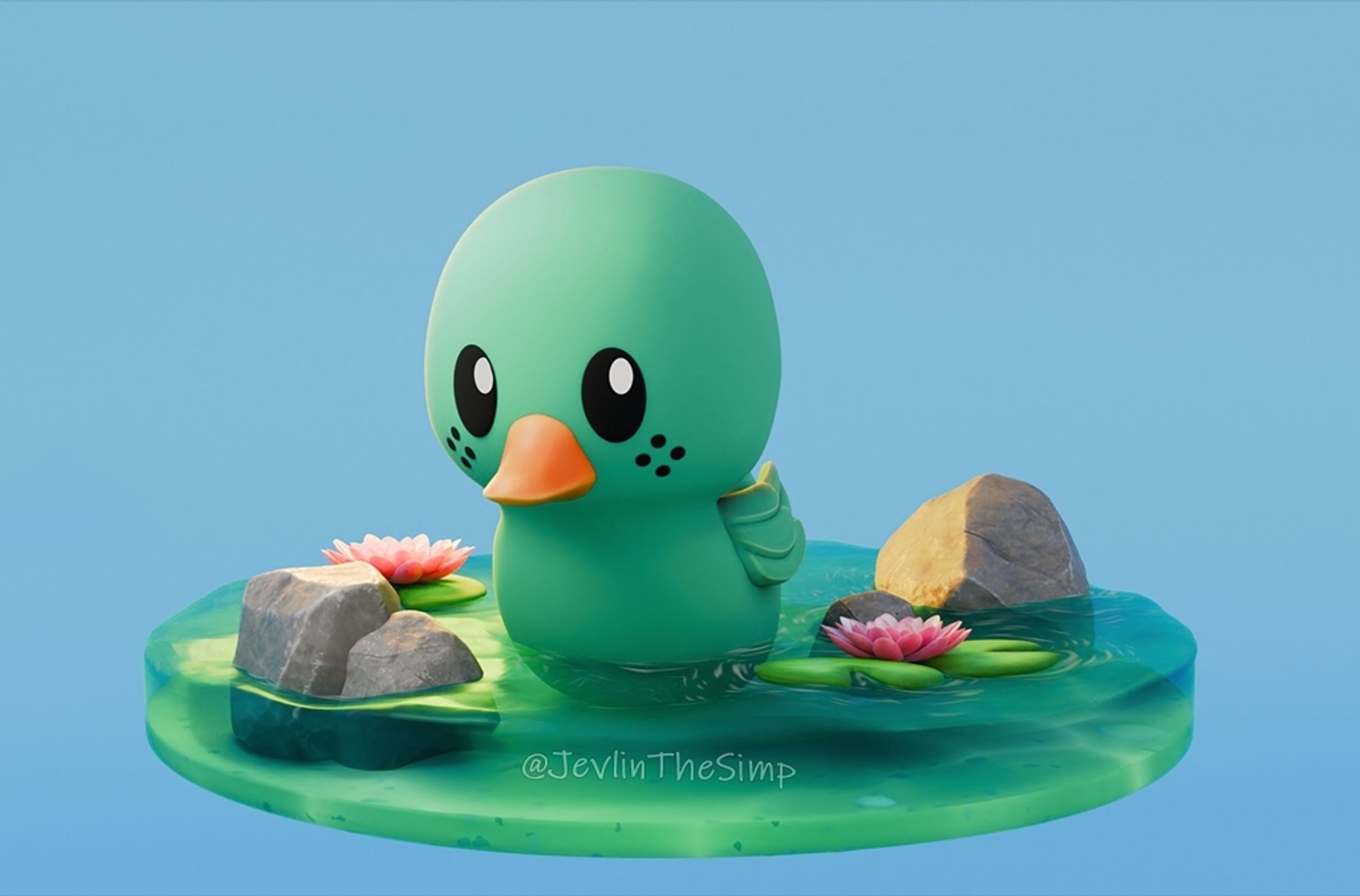 A stylized chibi duck Decku 3d model. Next two pics shows the same thing from other angles.