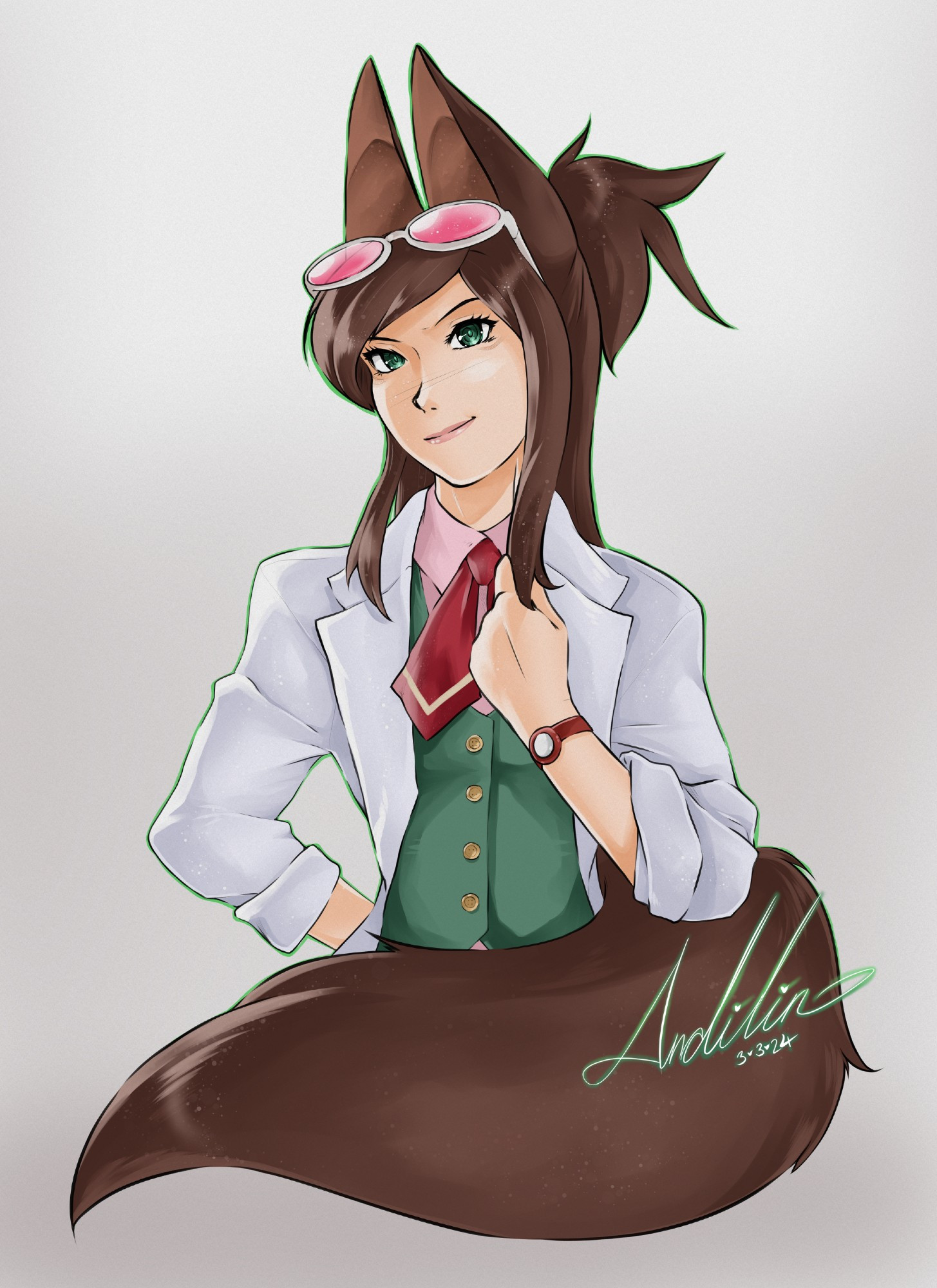 Ema from the Ace Attorney video game series as a foxgirl.